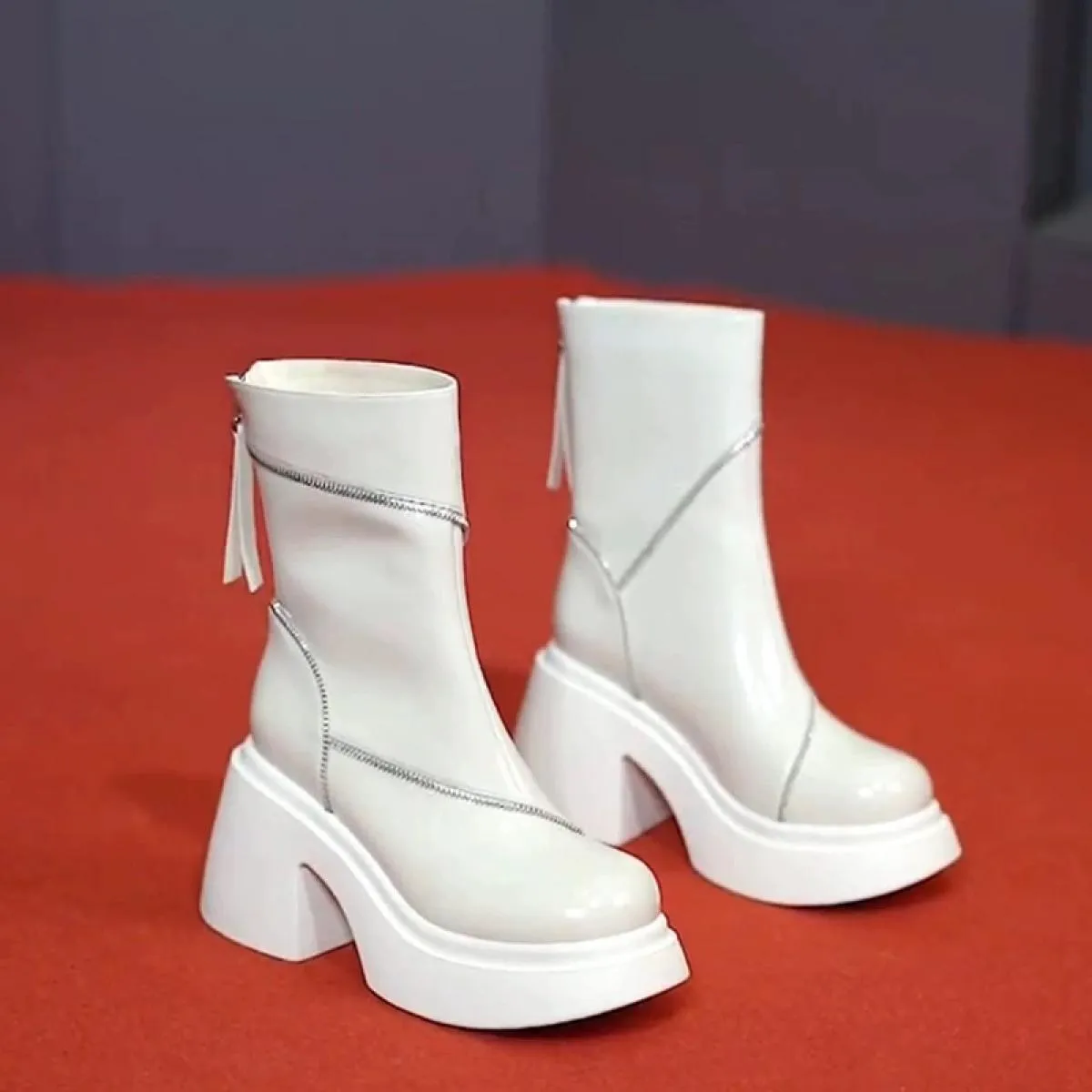 2023 Nuova Tendenza Inverno Chelsea Stivali Moto Donna Tacco Medio Scarpe Caviglia Stivali Gladiatore Neve Goth Punk Stivali Fem