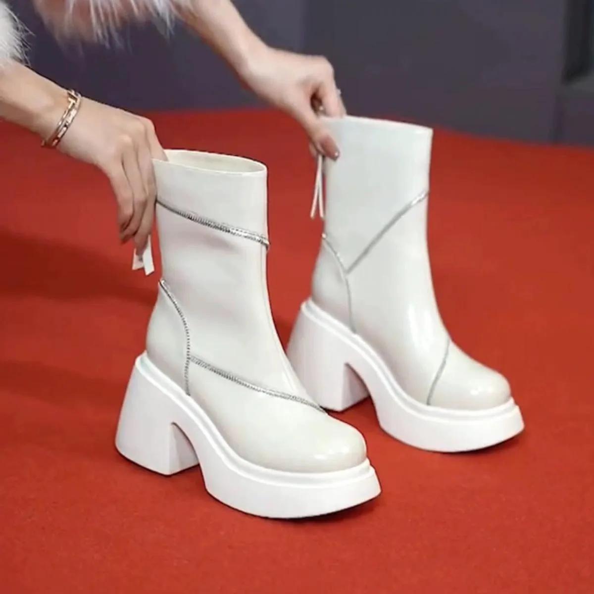 2023 Nuova Tendenza Inverno Chelsea Stivali Moto Donna Tacco Medio Scarpe Caviglia Stivali Gladiatore Neve Goth Punk Stivali Fem