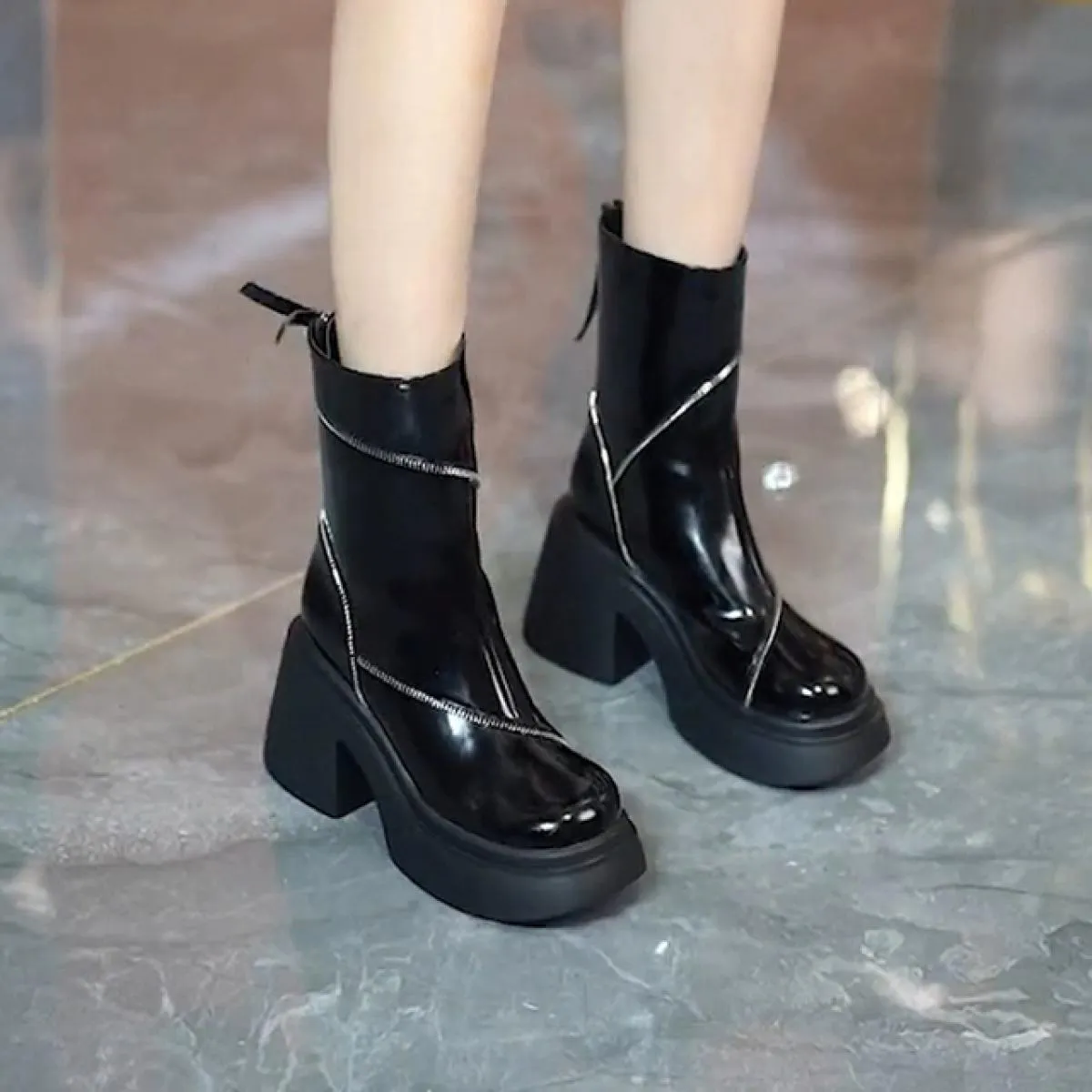 2023 Nuova Tendenza Inverno Chelsea Stivali Moto Donna Tacco Medio Scarpe Caviglia Stivali Gladiatore Neve Goth Punk Stivali Fem