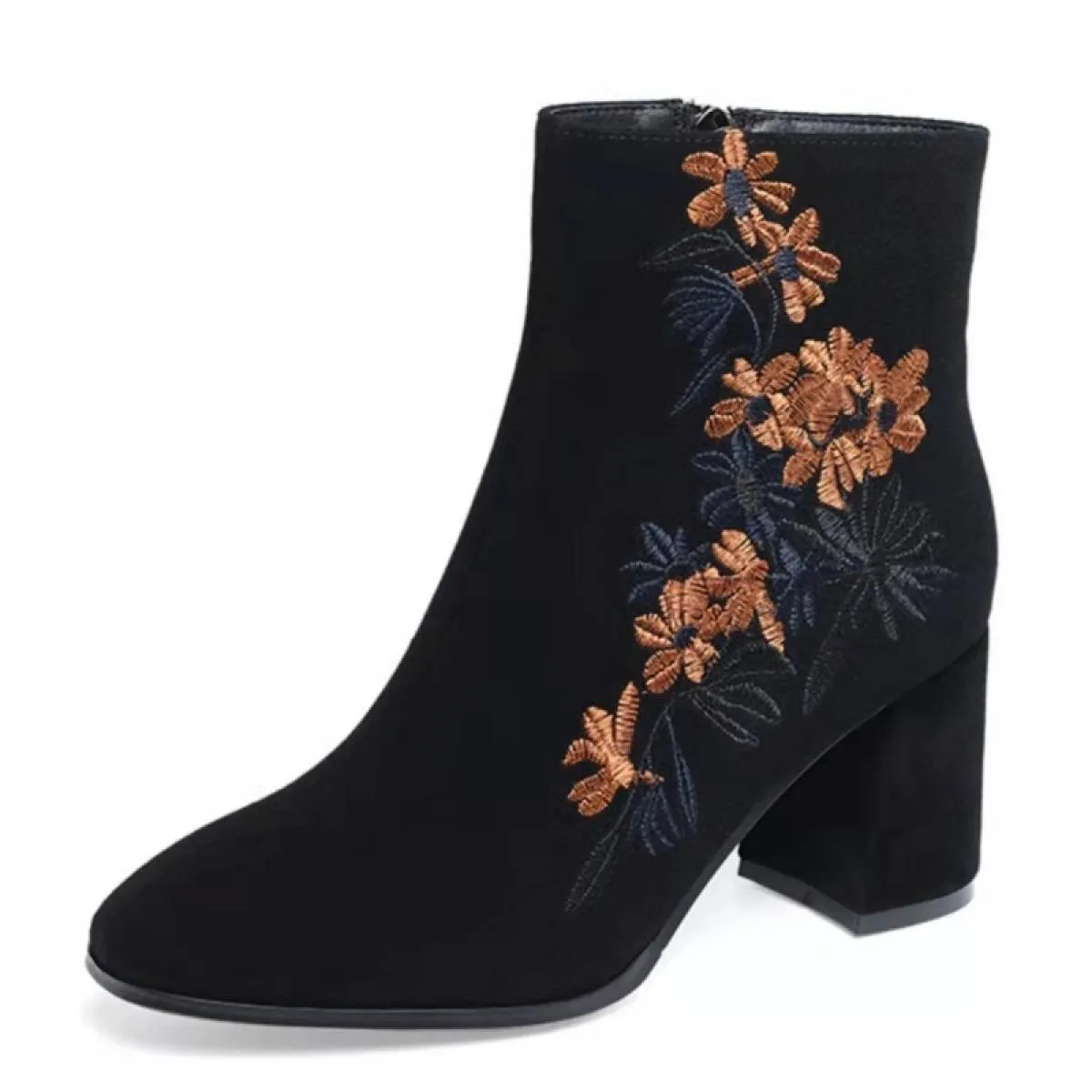 2023 nuove donne invernali stivali Chelsea pelle scamosciata ricamo caviglia moda grosso tacchi alti scarpe Goth pompe di vestit
