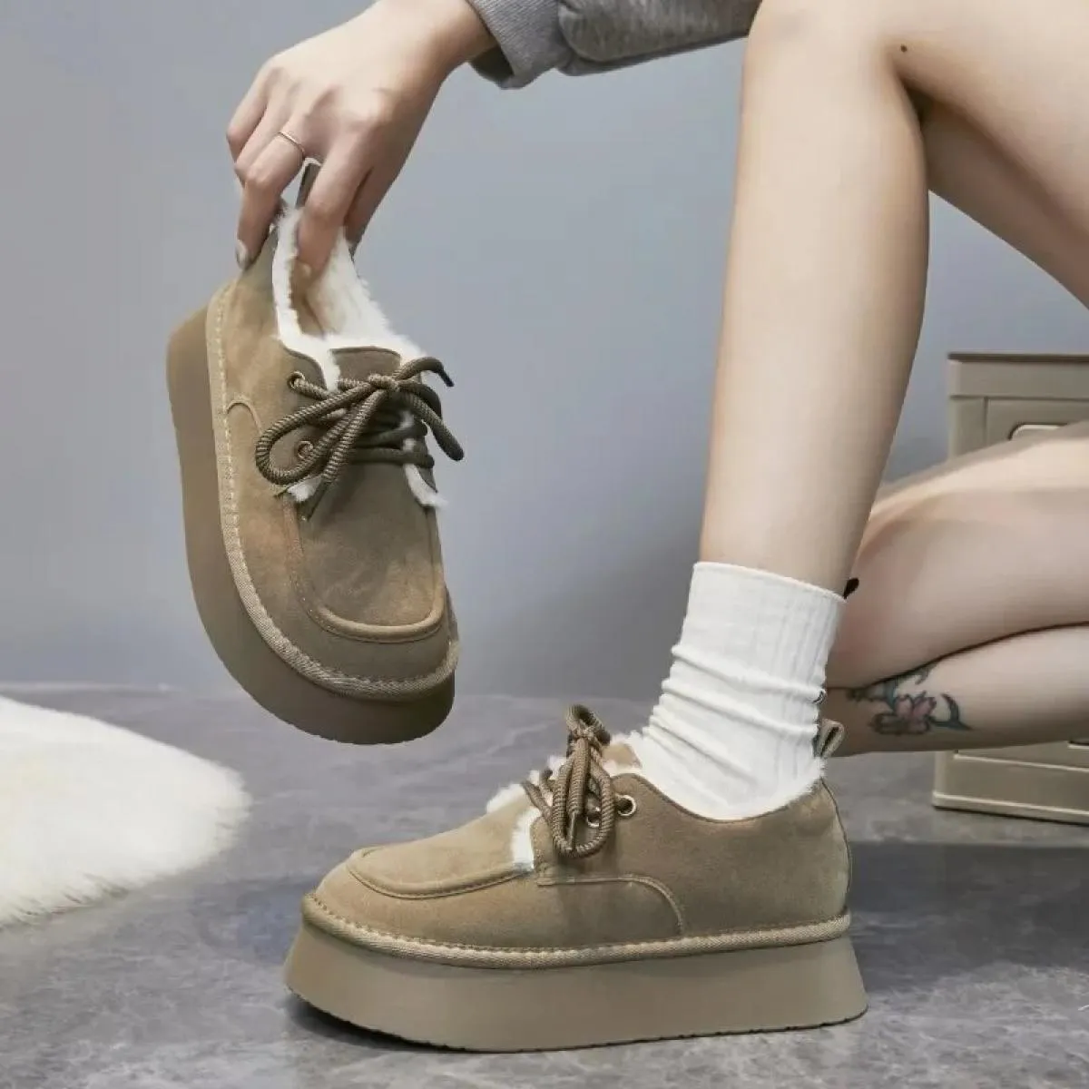 2023 stivali autunno e inverno nuova moda solido fondo in spugna stivaletti caldi per le donne comfort stringate suola morbida d