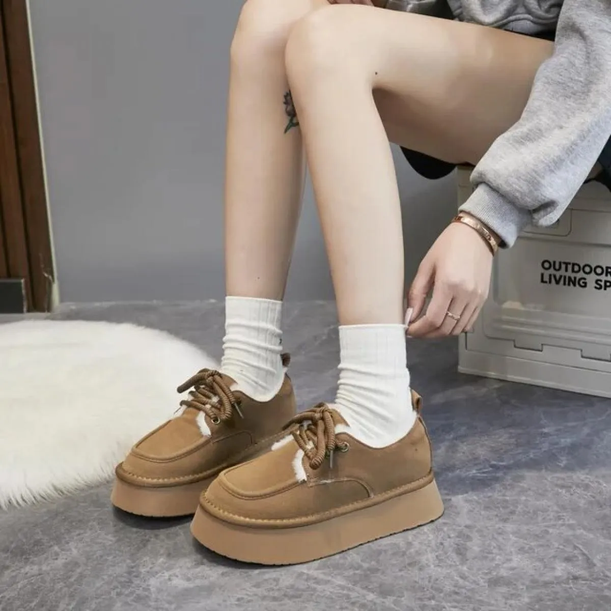 2023 stivali autunno e inverno nuova moda solido fondo in spugna stivaletti caldi per le donne comfort stringate suola morbida d