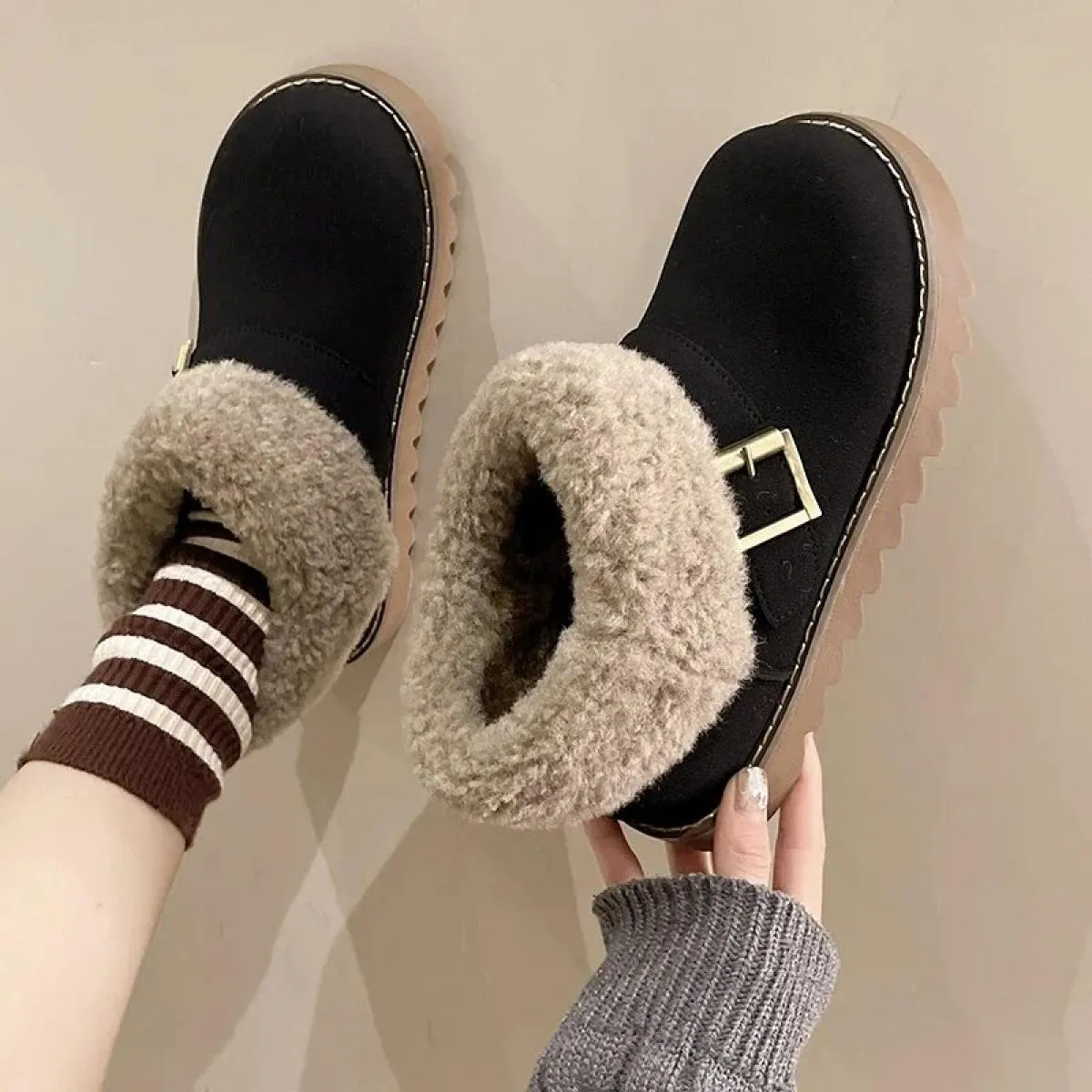 2023 stivali da neve caldi invernali da donna piatti con stivaletti in peluche scarpe imbottite in cotone scamosciato da donna s