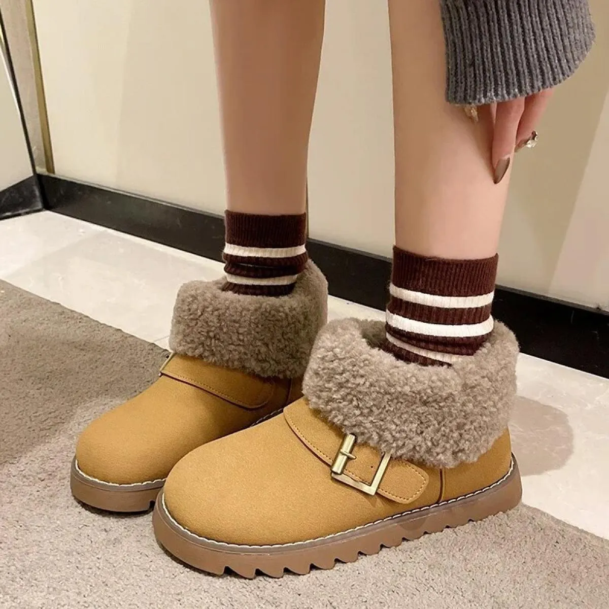 2023 stivali da neve caldi invernali da donna piatti con stivaletti in peluche scarpe imbottite in cotone scamosciato da donna s