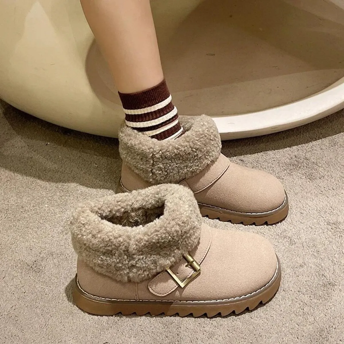 2023 stivali da neve caldi invernali da donna piatti con stivaletti in peluche scarpe imbottite in cotone scamosciato da donna s