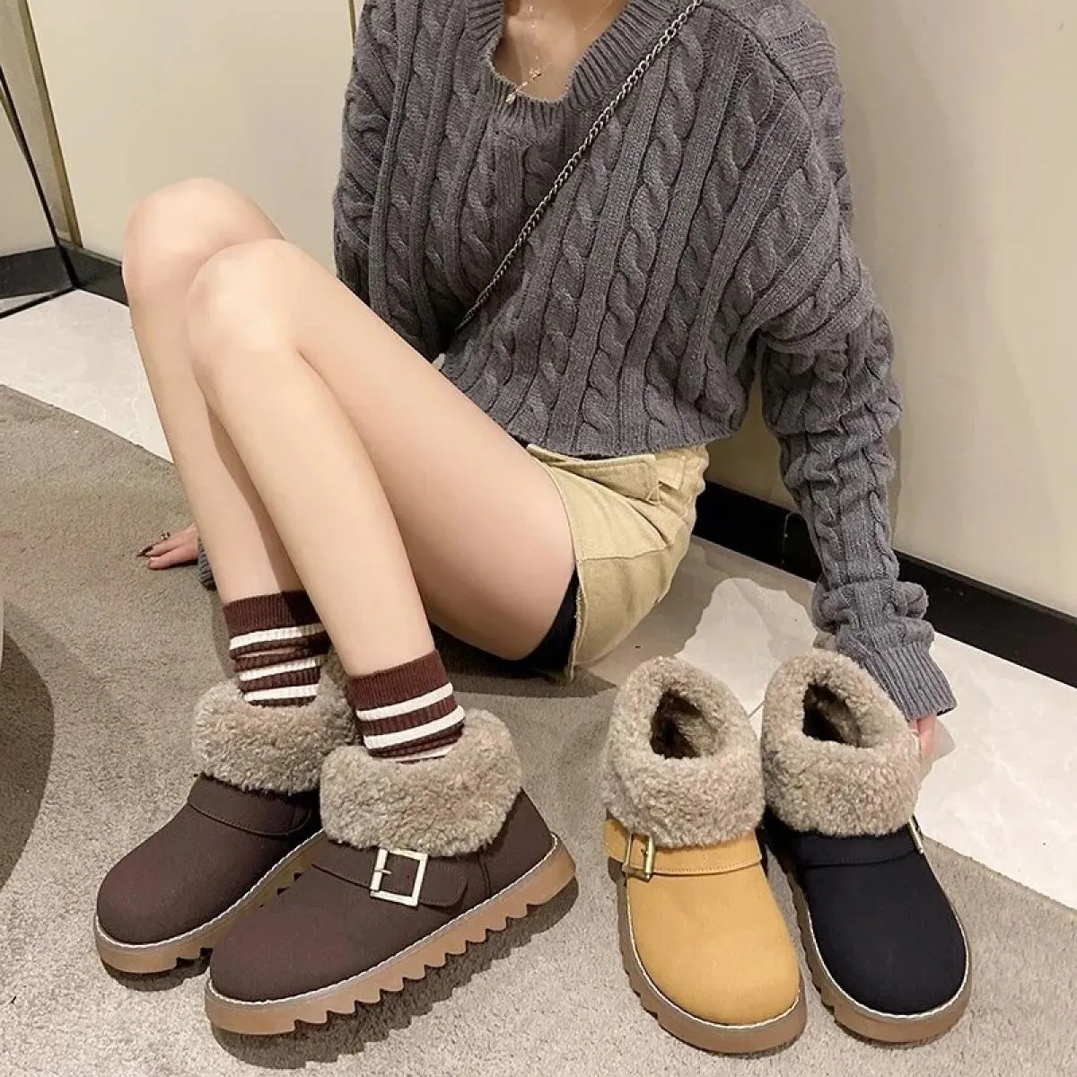 2023 stivali da neve caldi invernali da donna piatti con stivaletti in peluche scarpe imbottite in cotone scamosciato da donna s