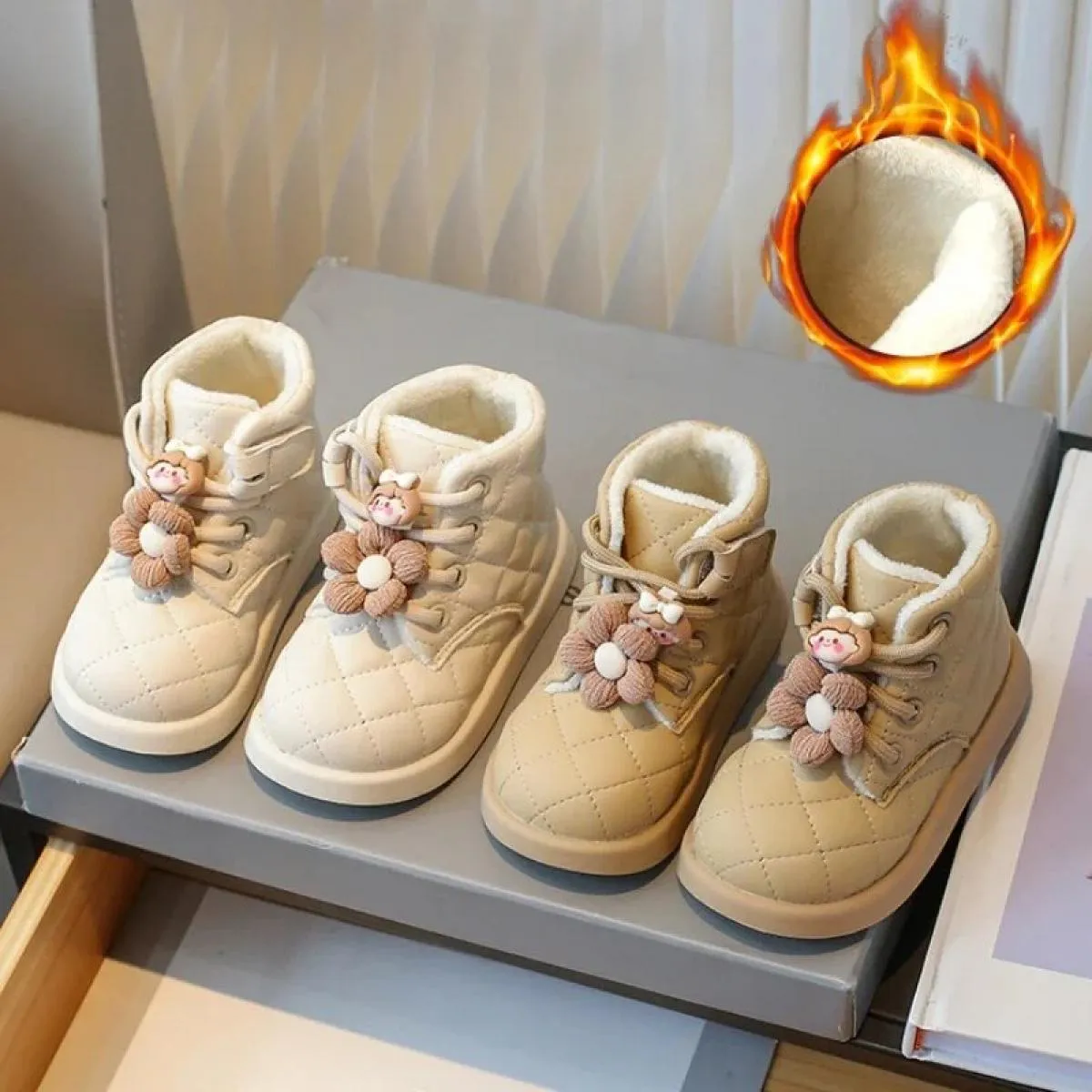 2024 nuova tendenza moda fiore stivaletti invernali per ragazze stivali da neve in pelle Pu scozzese stile caldo scarpe in coton