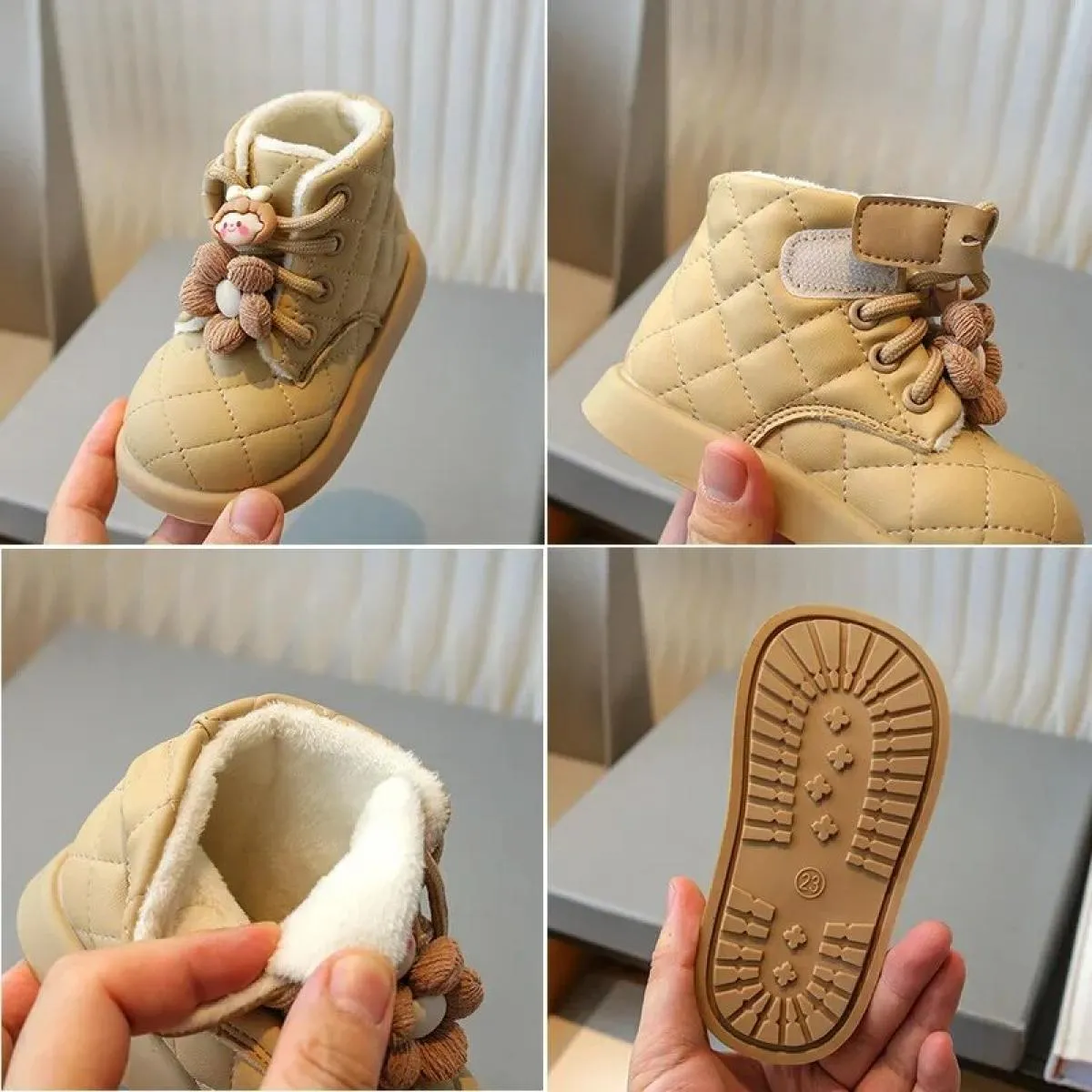 2024 nuova tendenza moda fiore stivaletti invernali per ragazze stivali da neve in pelle Pu scozzese stile caldo scarpe in coton