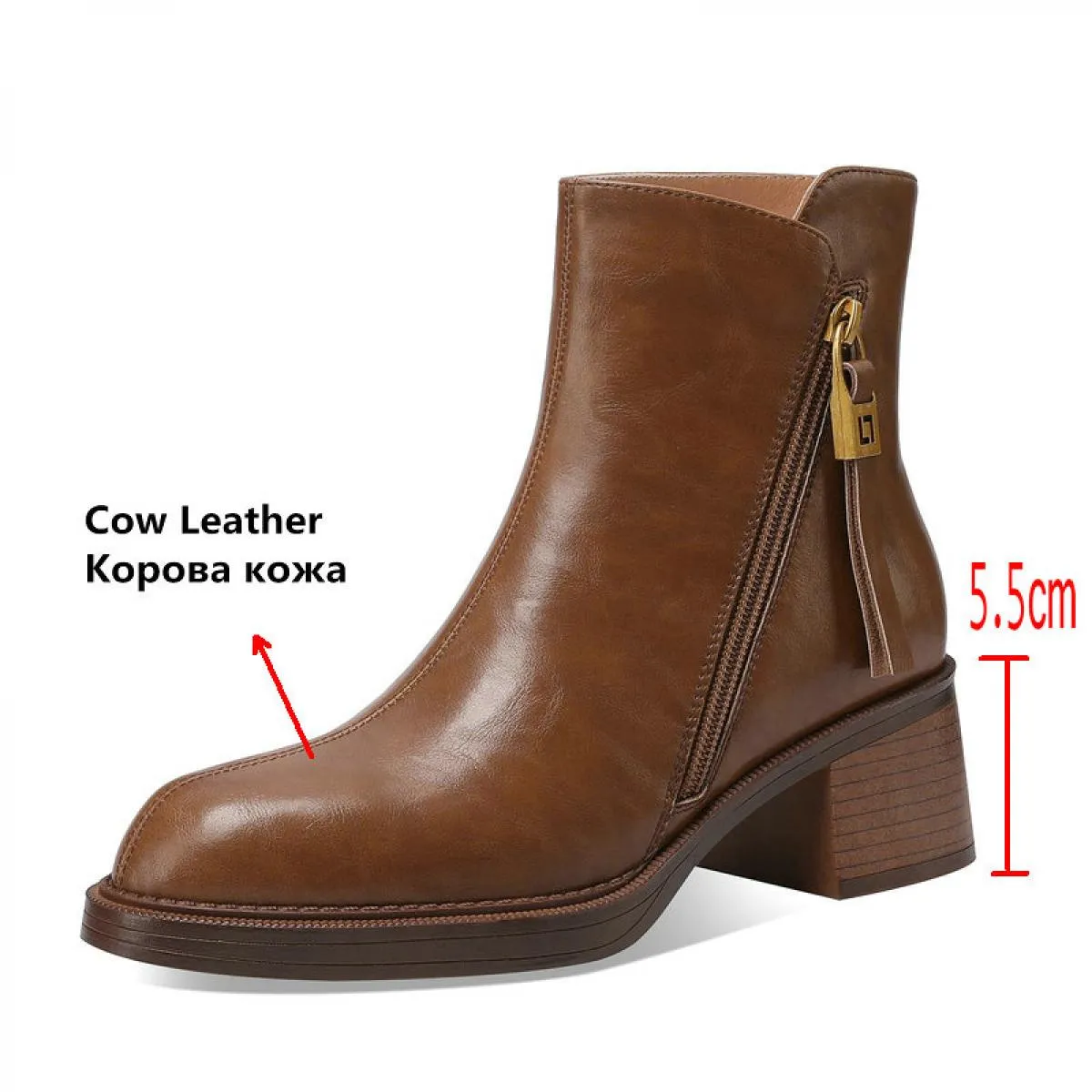 2024 Retro Stivaletti da donna Tacco alto quadrato Scarpe casual da lavoro in vera pelle Donna Autunno Inverno Nuovo formato 34