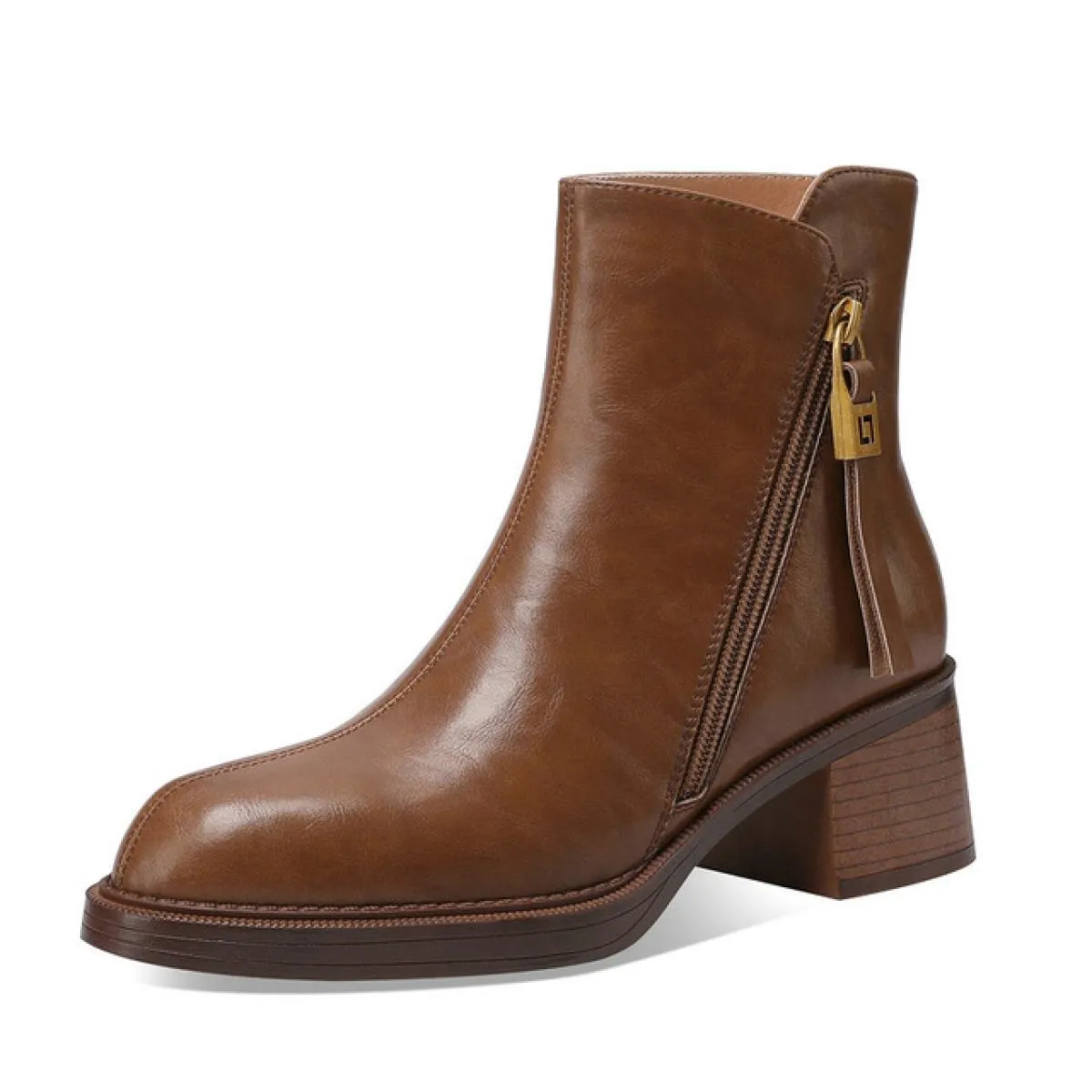 2024 Retro Stivaletti da donna Tacco alto quadrato Scarpe casual da lavoro in vera pelle Donna Autunno Inverno Nuovo formato 34