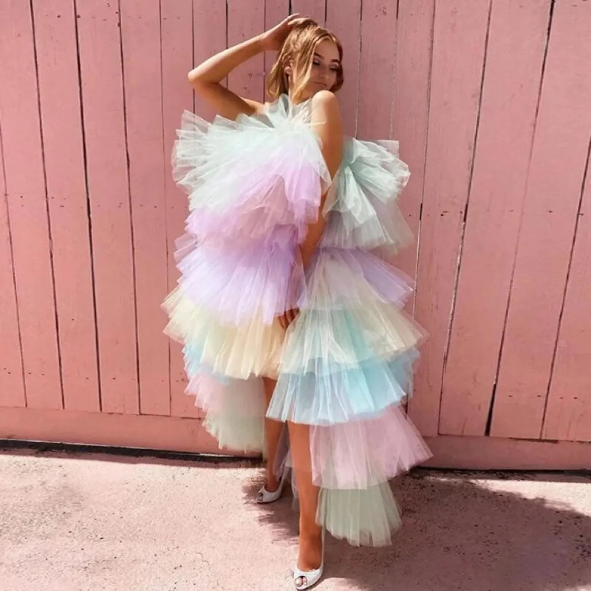 Abito da festa in tulle a strati color gelato Abiti da ballo estivi Caftani arabi Abiti da Dubai Abito da sera su misura