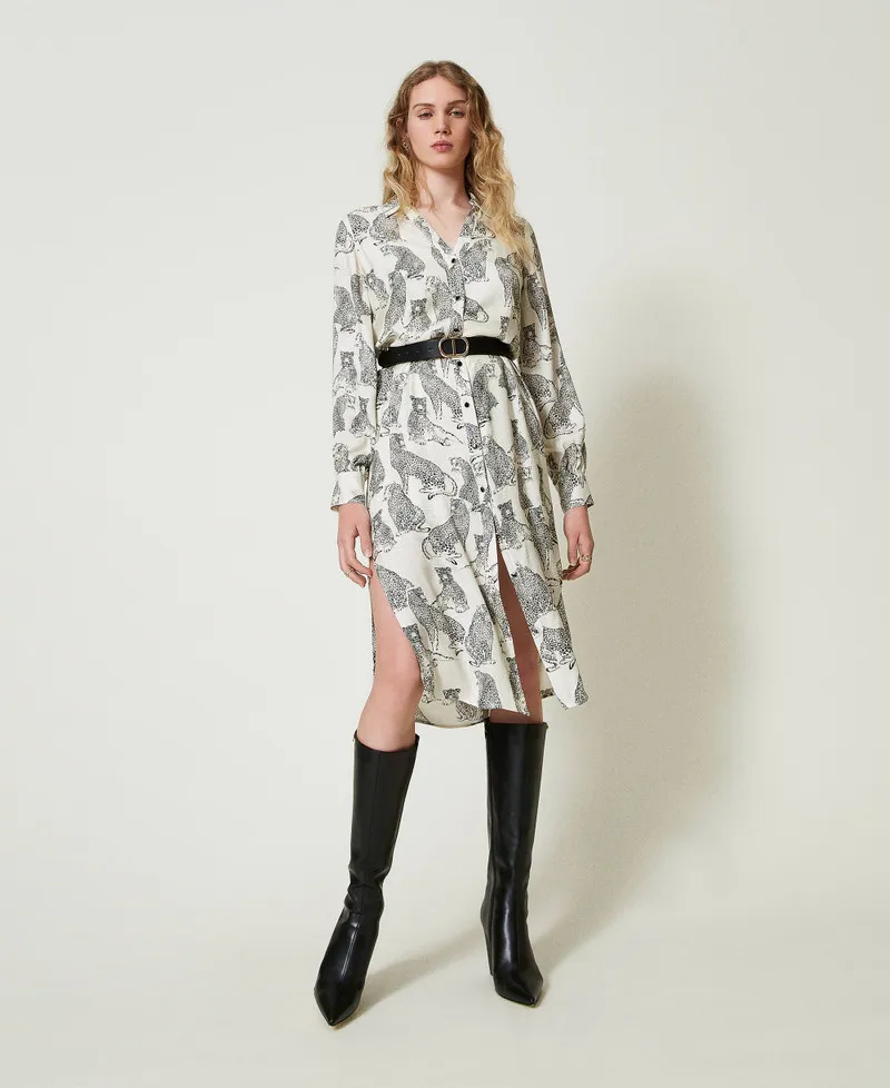 Abito longuette jacquard con stampa giaguaro