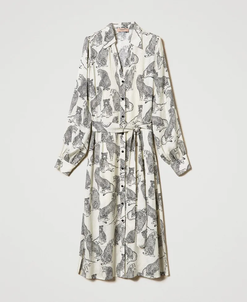 Abito longuette jacquard con stampa giaguaro