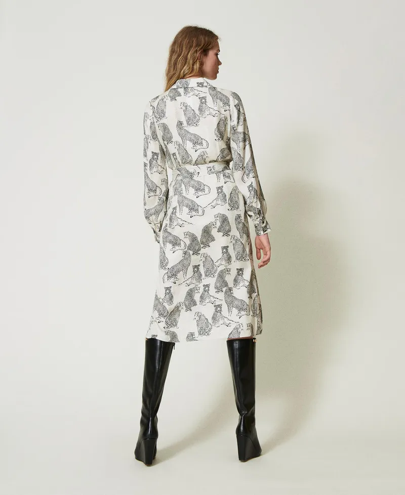 Abito longuette jacquard con stampa giaguaro