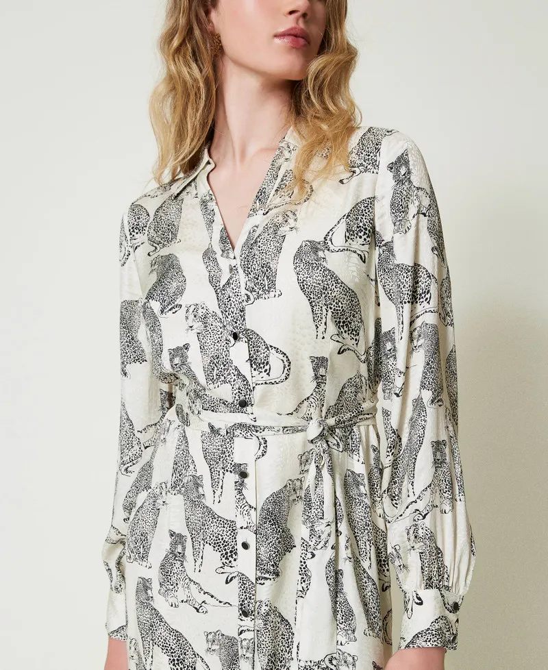 Abito longuette jacquard con stampa giaguaro