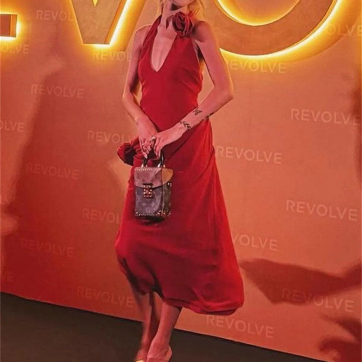 Abito lungo con scollo a V pieghettato floreale per donna Vita alta con spacco senza maniche Elegante look da festa Abbigl