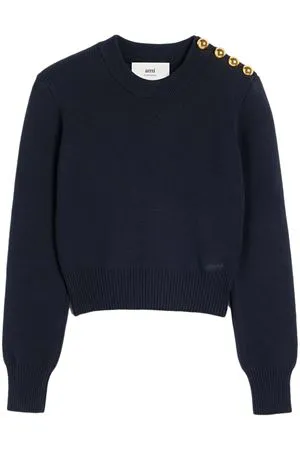 AMI Abbigliamento,Maglieria Maglione misto lana e cotone blu navy 