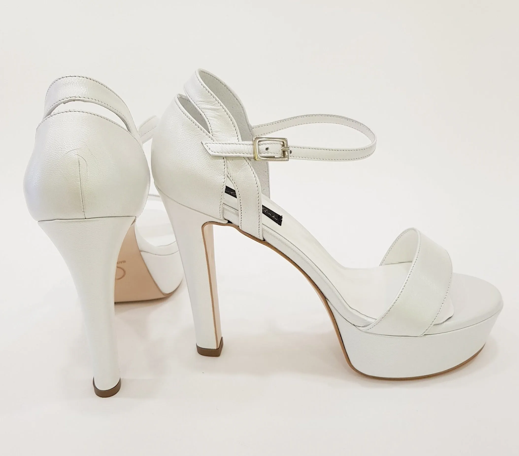 ANDREA PINTO SANDALO TACCO ALTO 12 CM PLATEAU 3,5 CM.PELLE BIANCO PERLA RIF.17