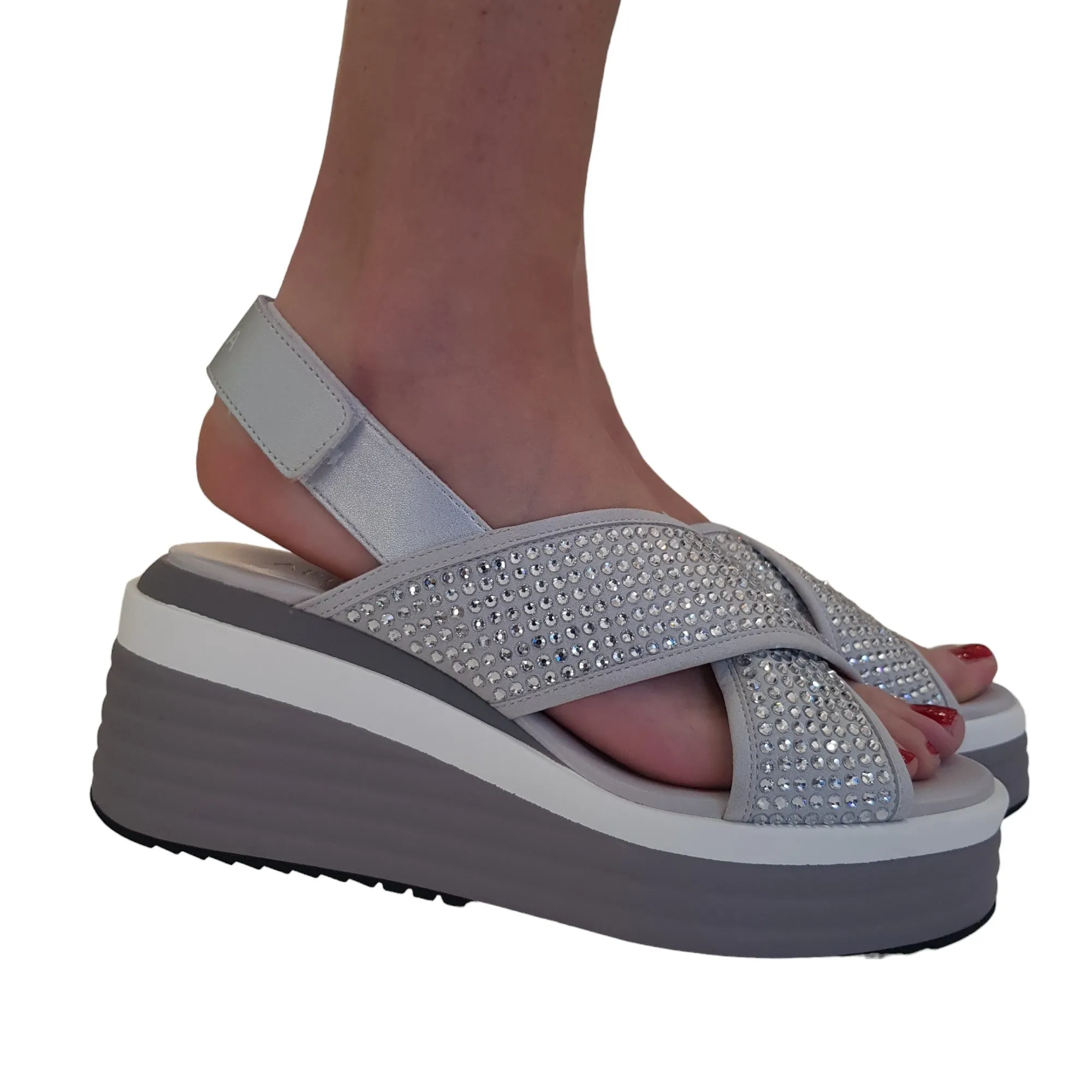 Apepazza Sandalo Zeppa Donna Pelle argento Rif.717