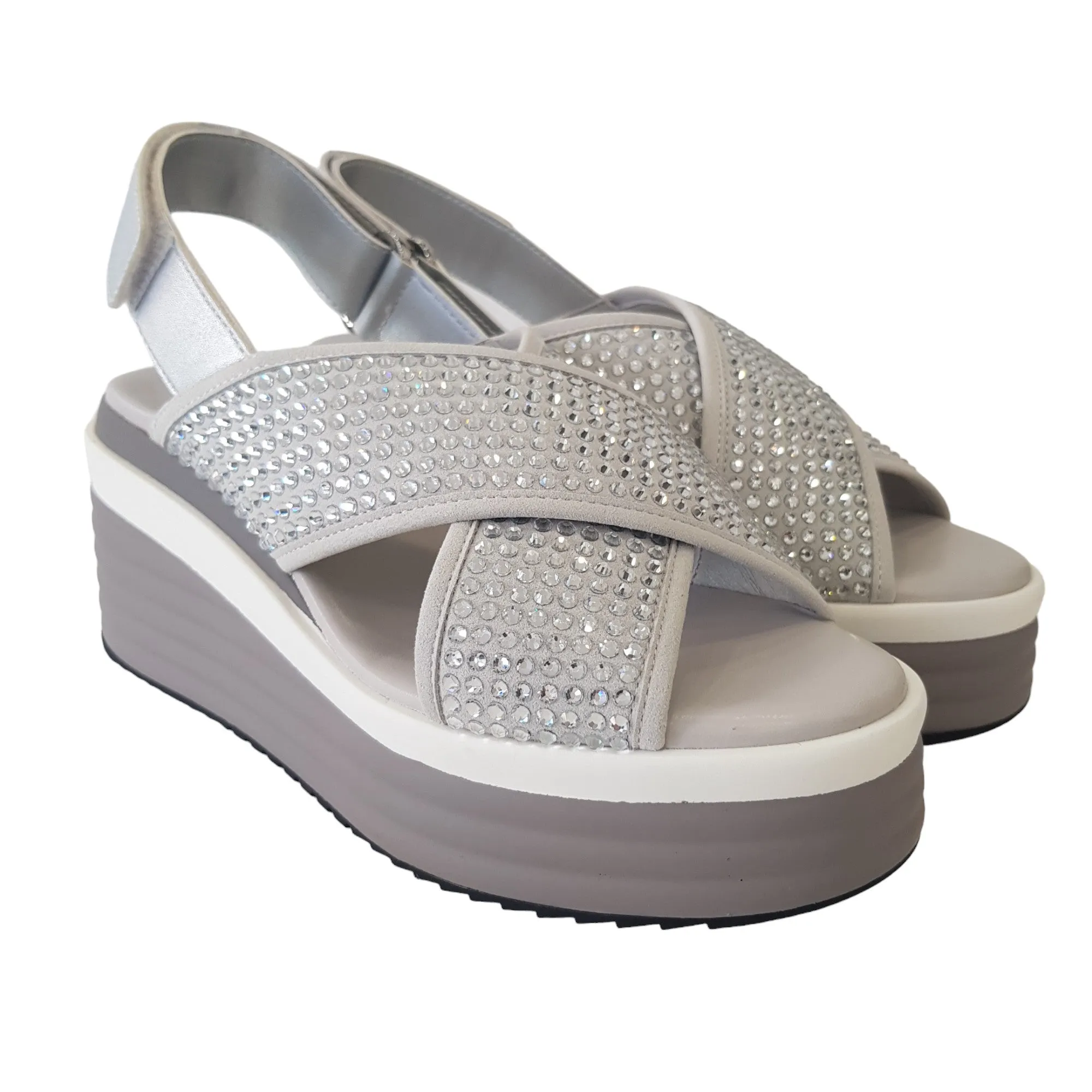 Apepazza Sandalo Zeppa Donna Pelle argento Rif.717