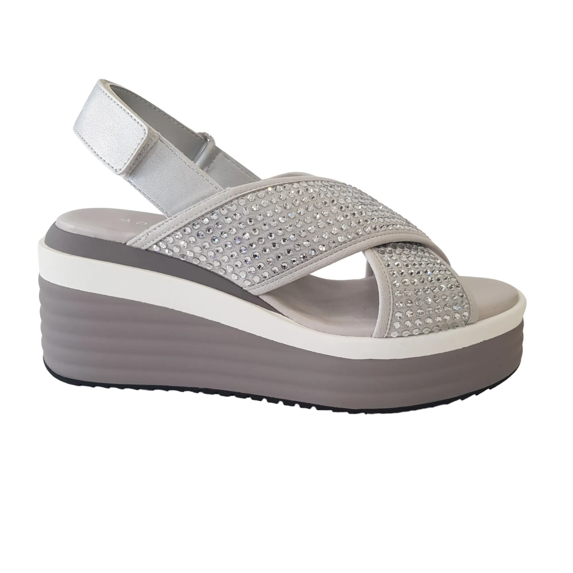 Apepazza Sandalo Zeppa Donna Pelle argento Rif.717