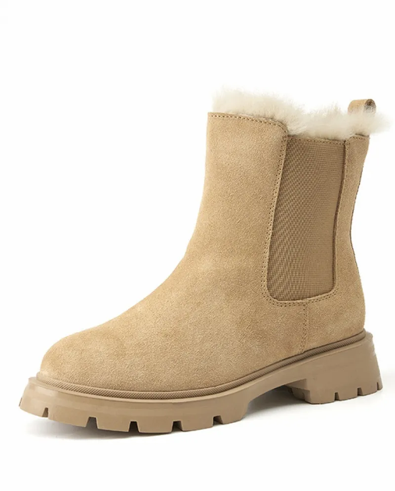 Beautoday Stivali Chelsea Donna Stivali da Neve in Pelle Scamosciata Calda Pelliccia Punta Rotonda Scarpe Piattaforma da Donna F