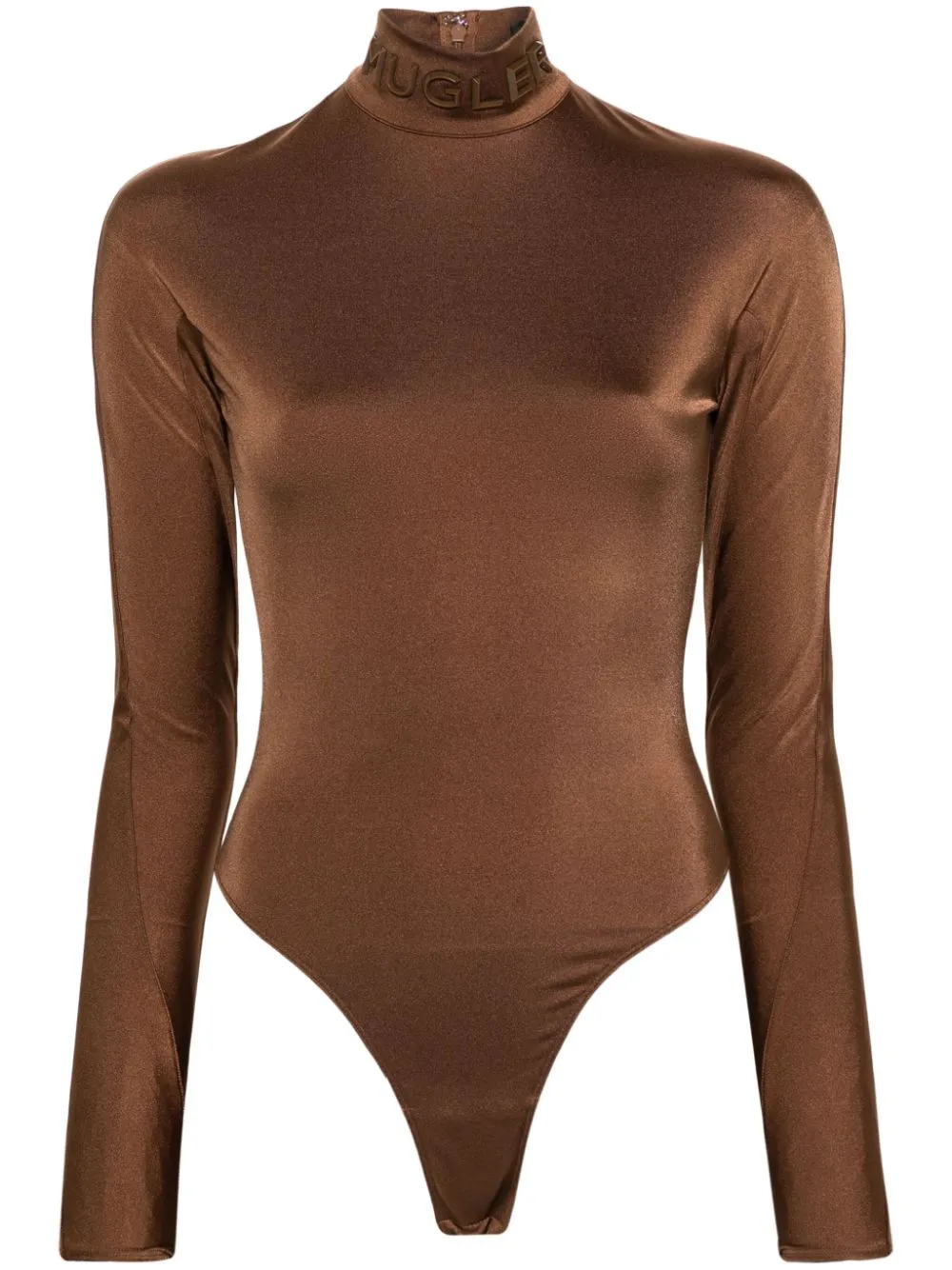 Body aderente a collo alto in marrone - donna