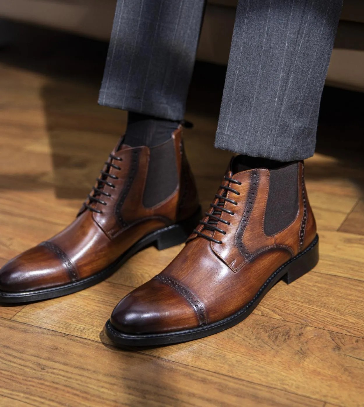 British Trend Mens Boots Luxury Genuine Leather 2023 New Style Fashion Brand Brown Chelsea Boots Dress Business Shoes Fo
