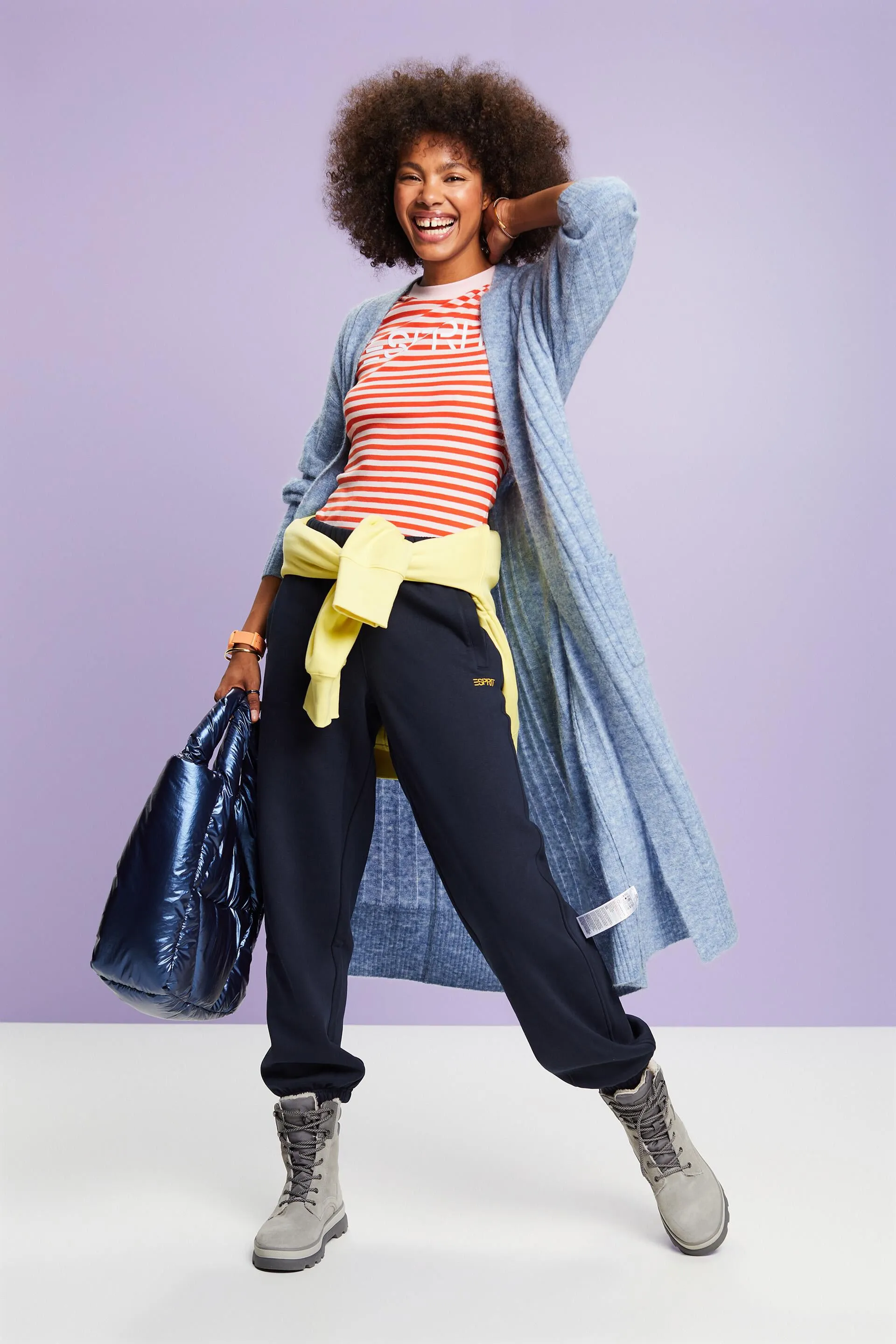 Cardigan lungo in maglia a coste con cintura