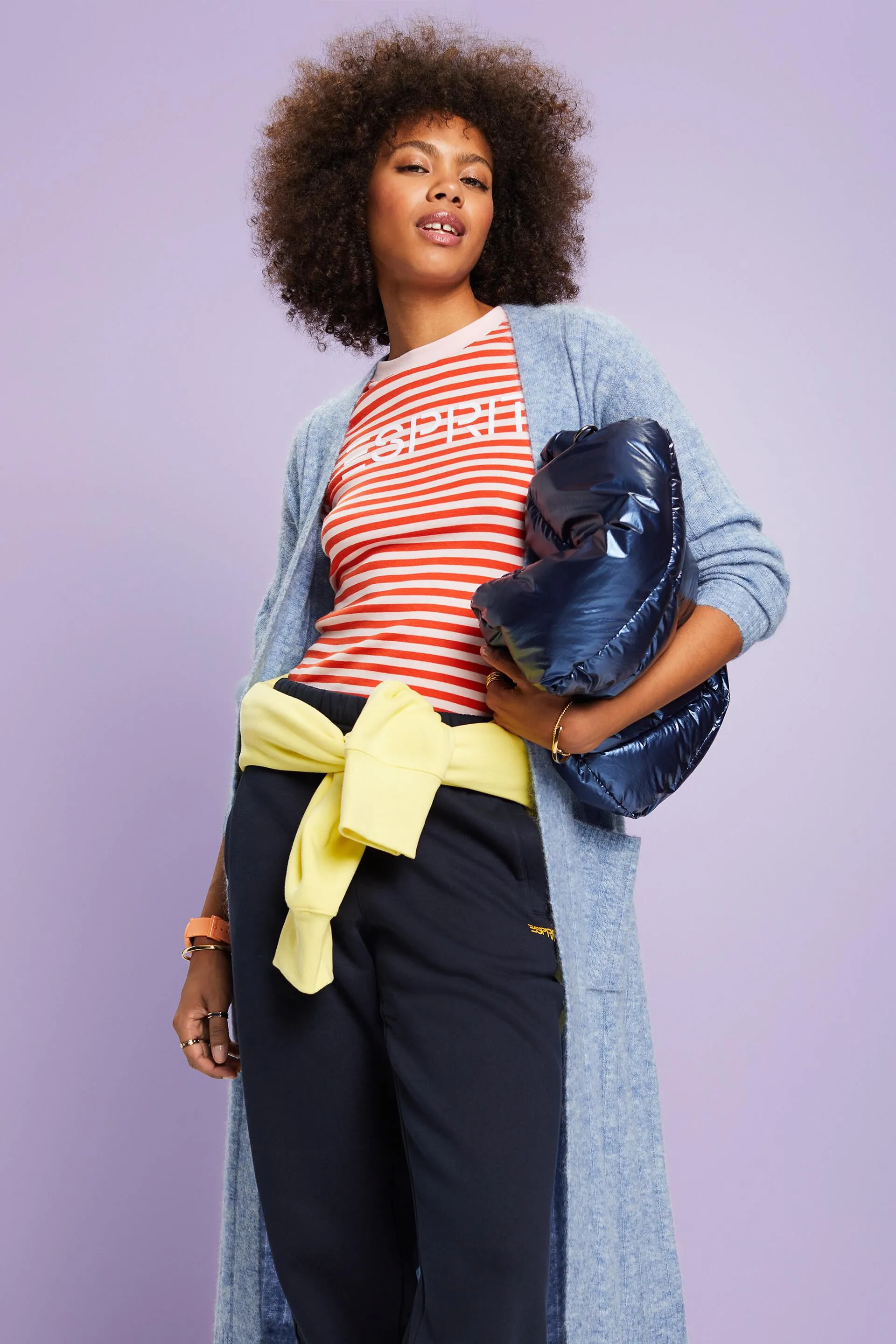 Cardigan lungo in maglia a coste con cintura