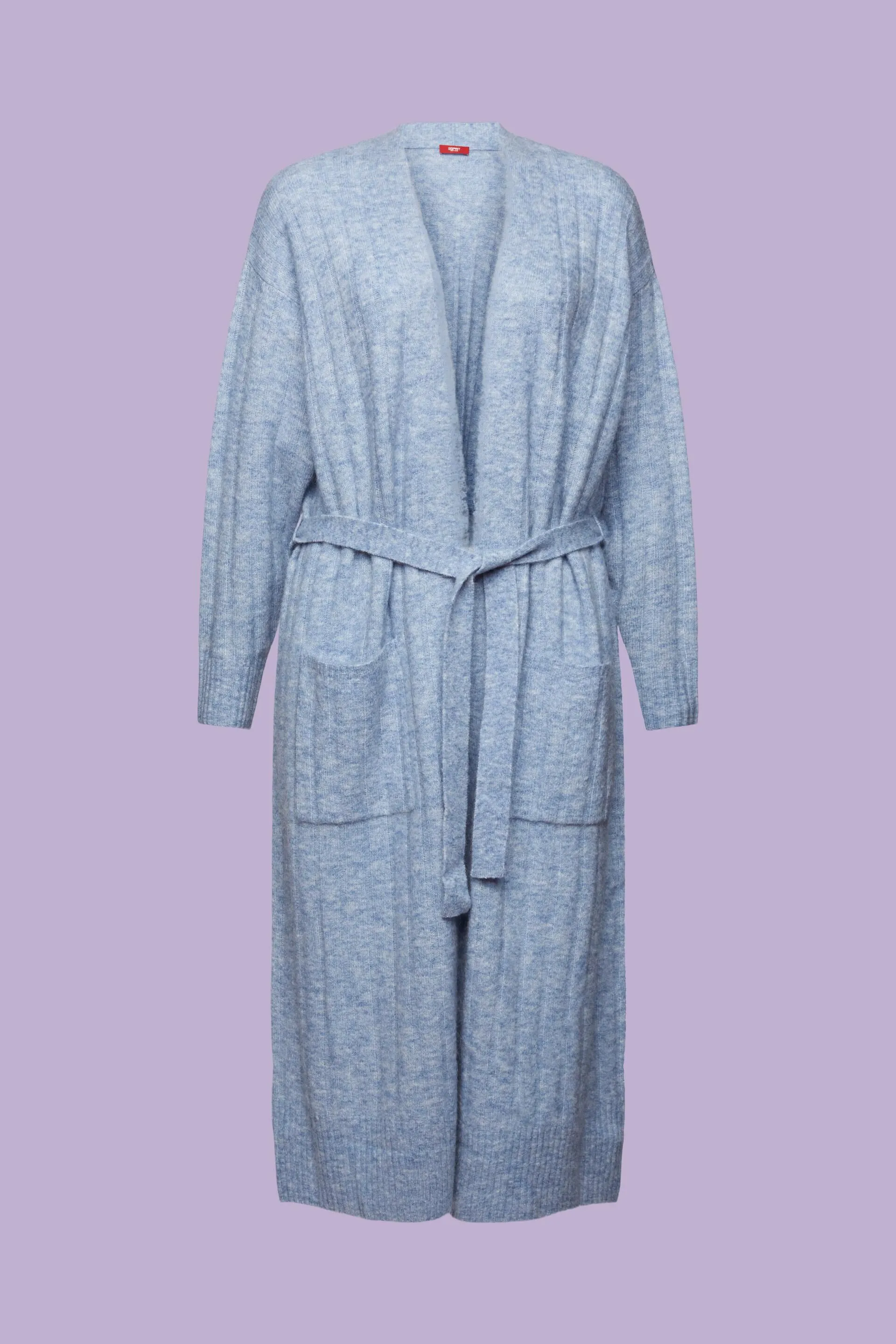 Cardigan lungo in maglia a coste con cintura