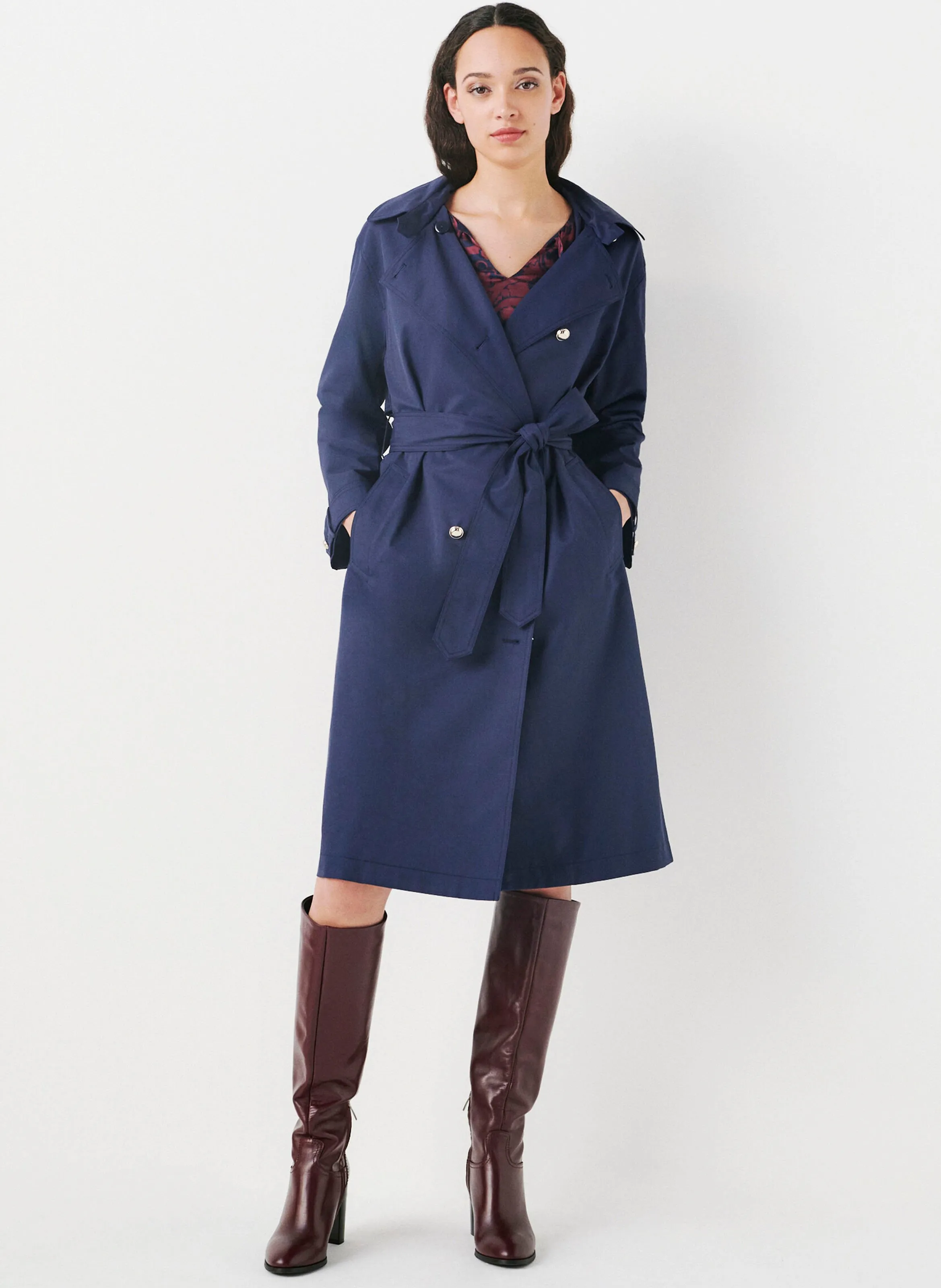  CAROLL   GATEAU - Trench lungo in misto cotone con cintura | Blu