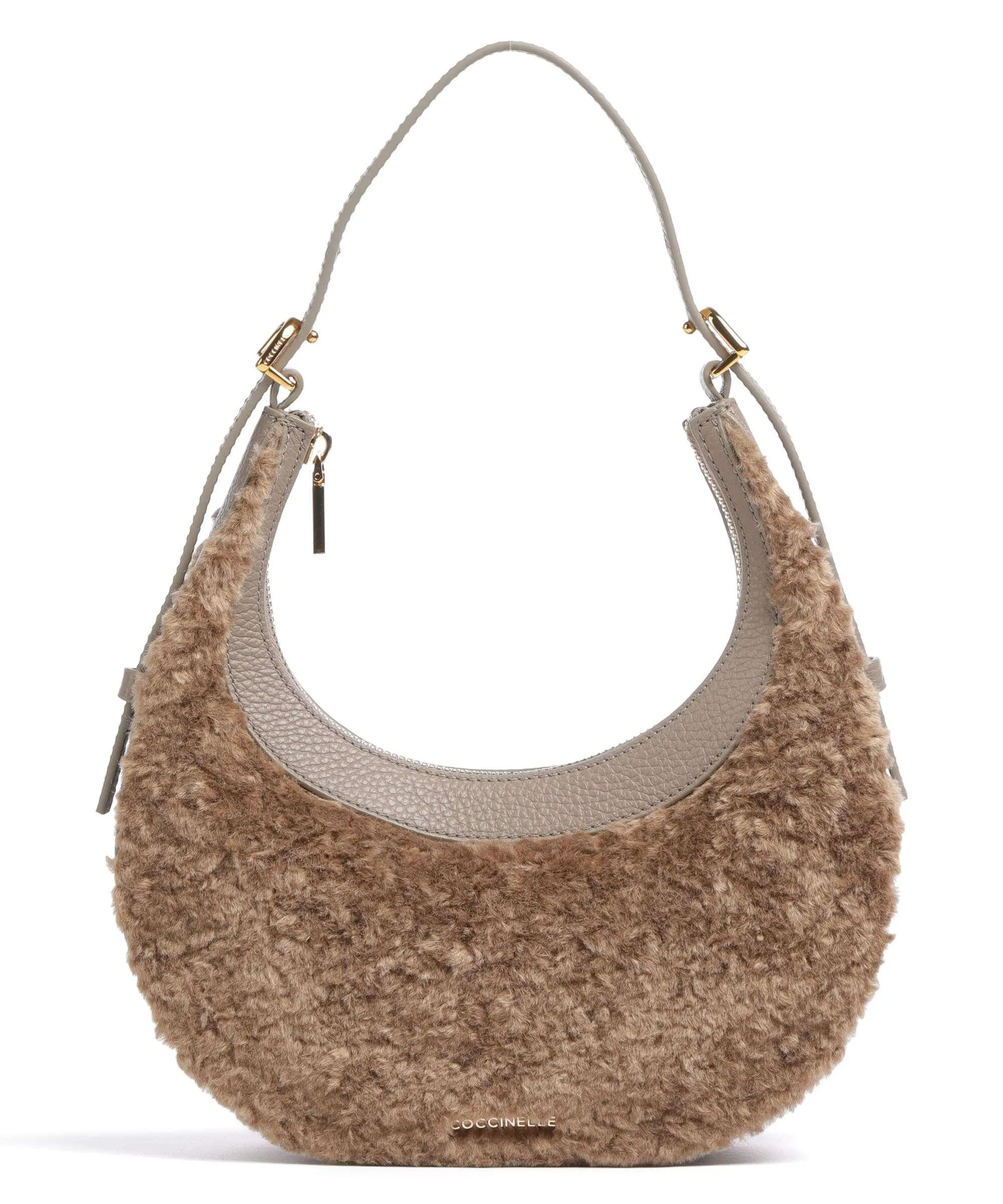  Coccinelle Whisper Astrakan Borsa a spalla pelle di vacchetta grana, eco-pelliccia taupe  