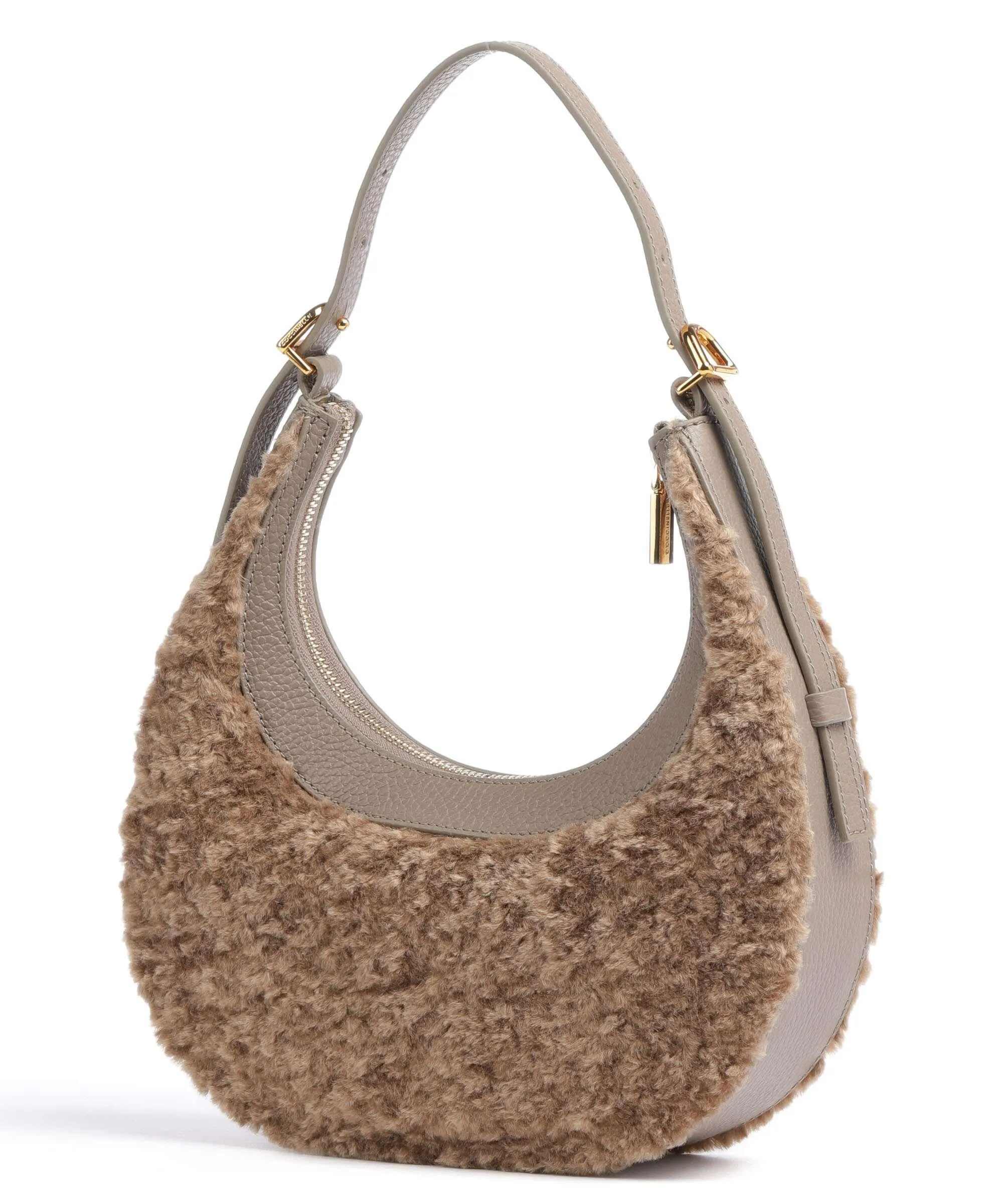  Coccinelle Whisper Astrakan Borsa a spalla pelle di vacchetta grana, eco-pelliccia taupe  