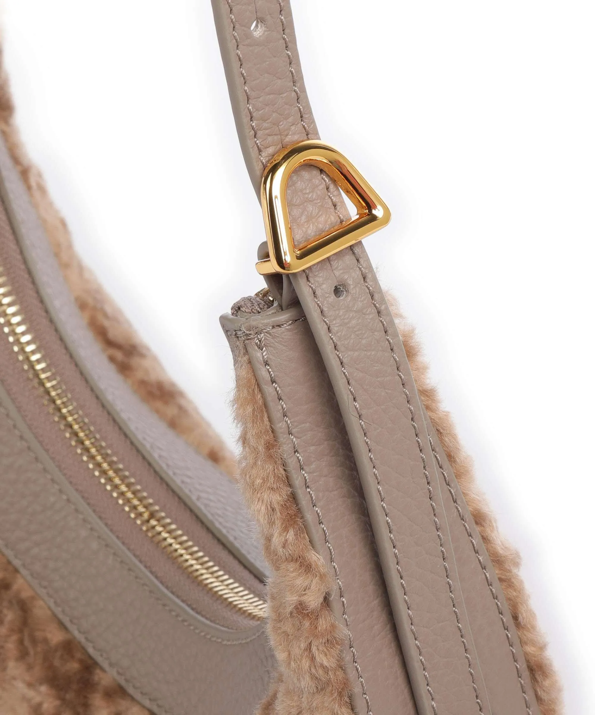 Coccinelle Whisper Astrakan Borsa a spalla pelle di vacchetta grana, eco-pelliccia taupe  