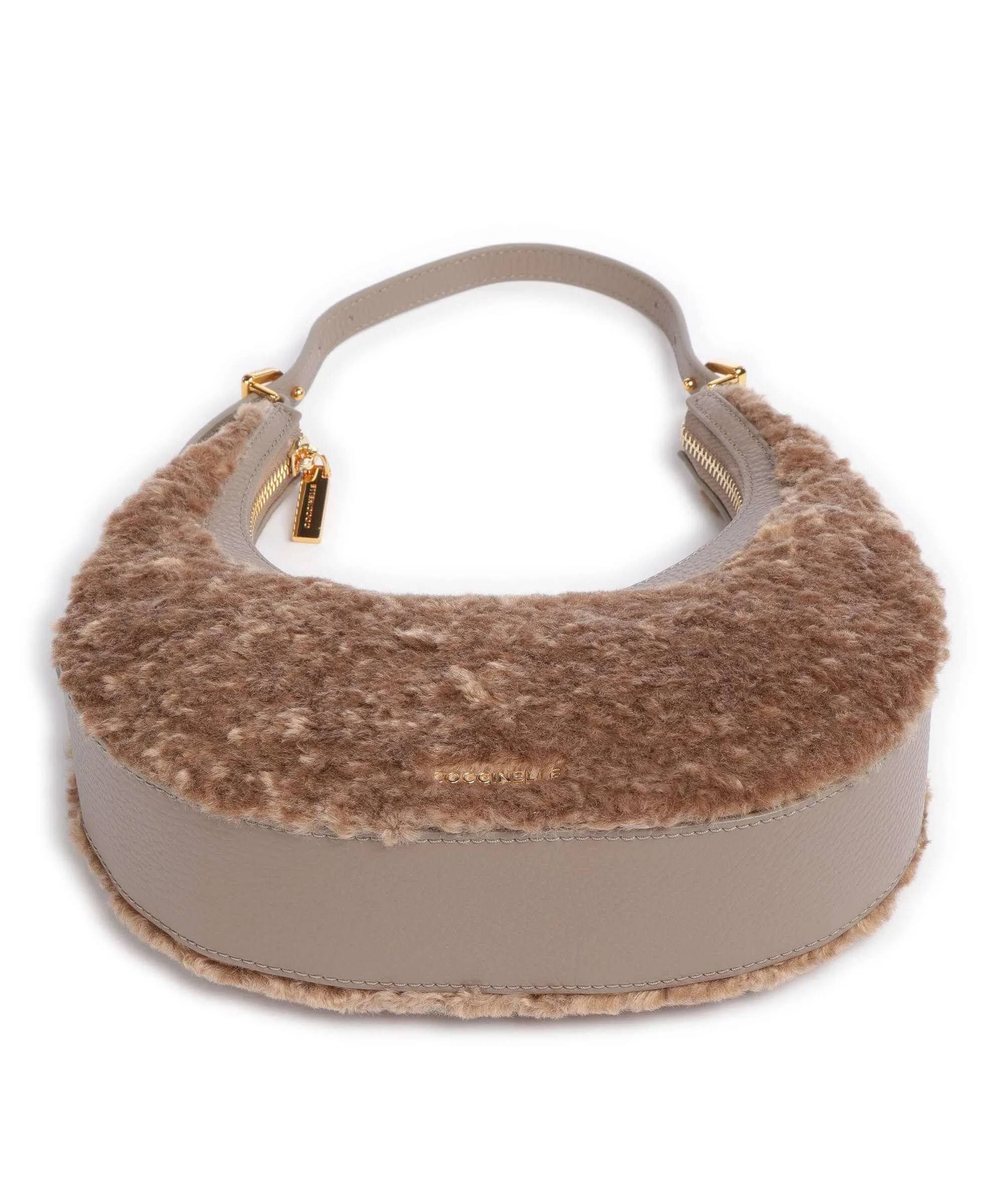  Coccinelle Whisper Astrakan Borsa a spalla pelle di vacchetta grana, eco-pelliccia taupe  