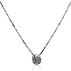 Collana a maglia veneziana in argento 925 rodiato con ciondolo tondo mm 7 con zirconi bianchi
