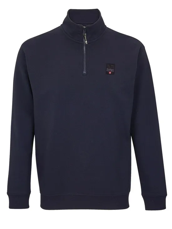 Collez.ufficiale Felpa Garzata Blu 1/2 Zip Patch A Cuore