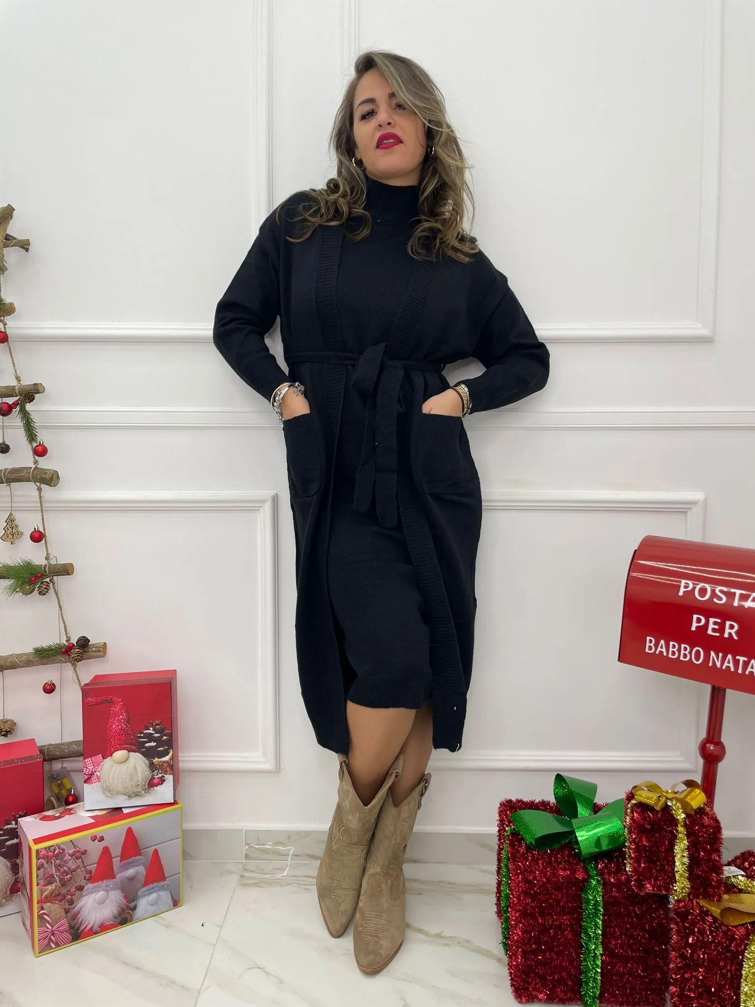 Coordinato 2 pezzi con vestito giro manica e cardigan lungo