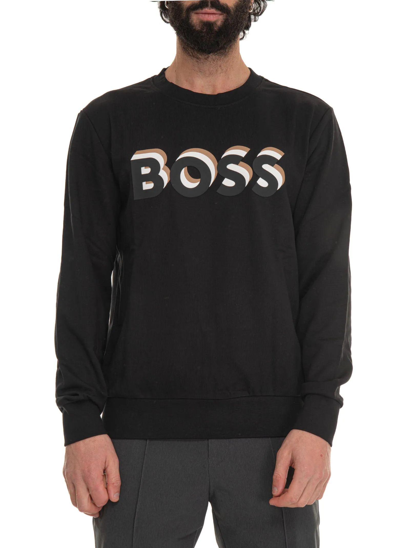Felpa girocollo Nero BOSS Uomo
