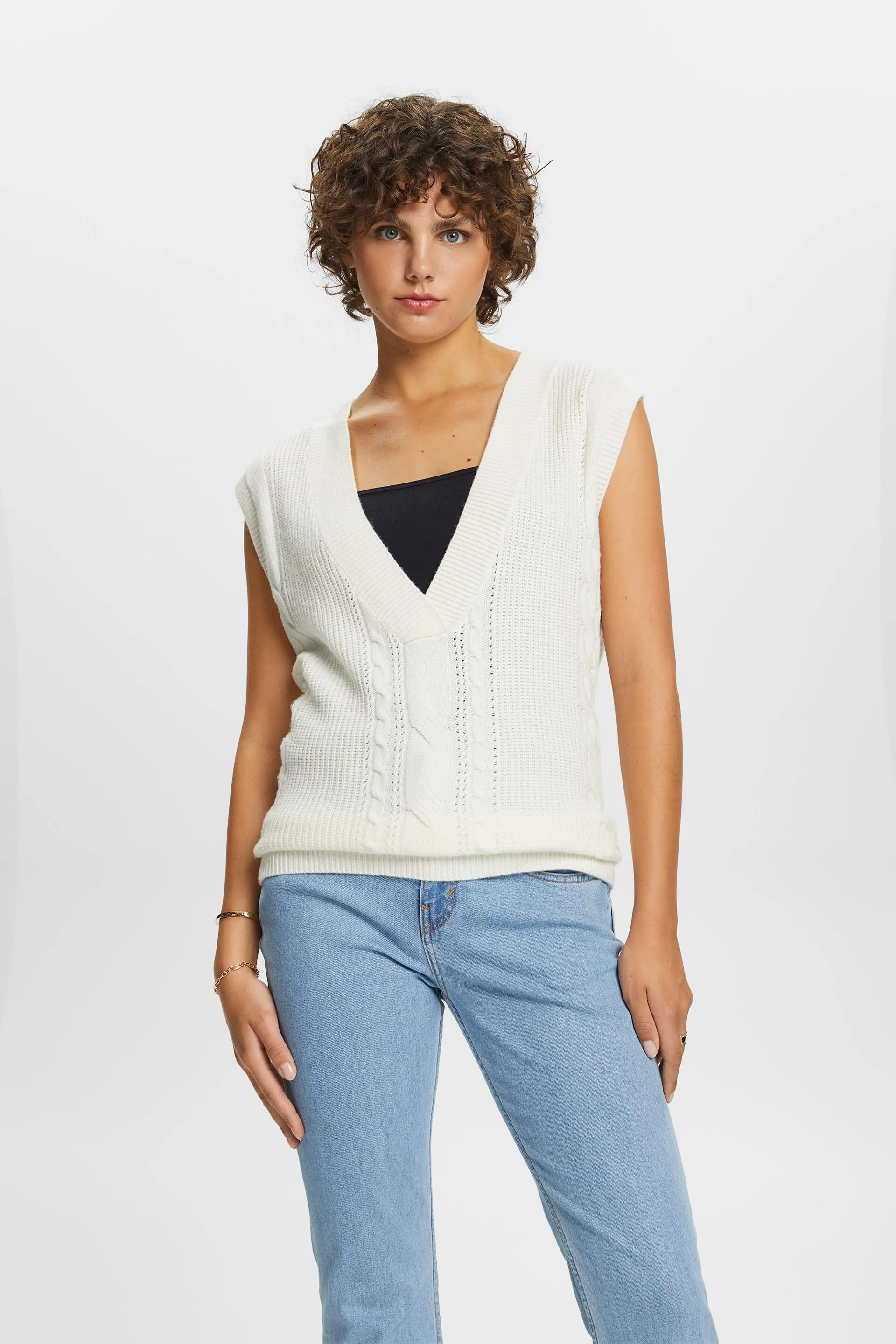 Gilet in maglia intrecciata, misto lana