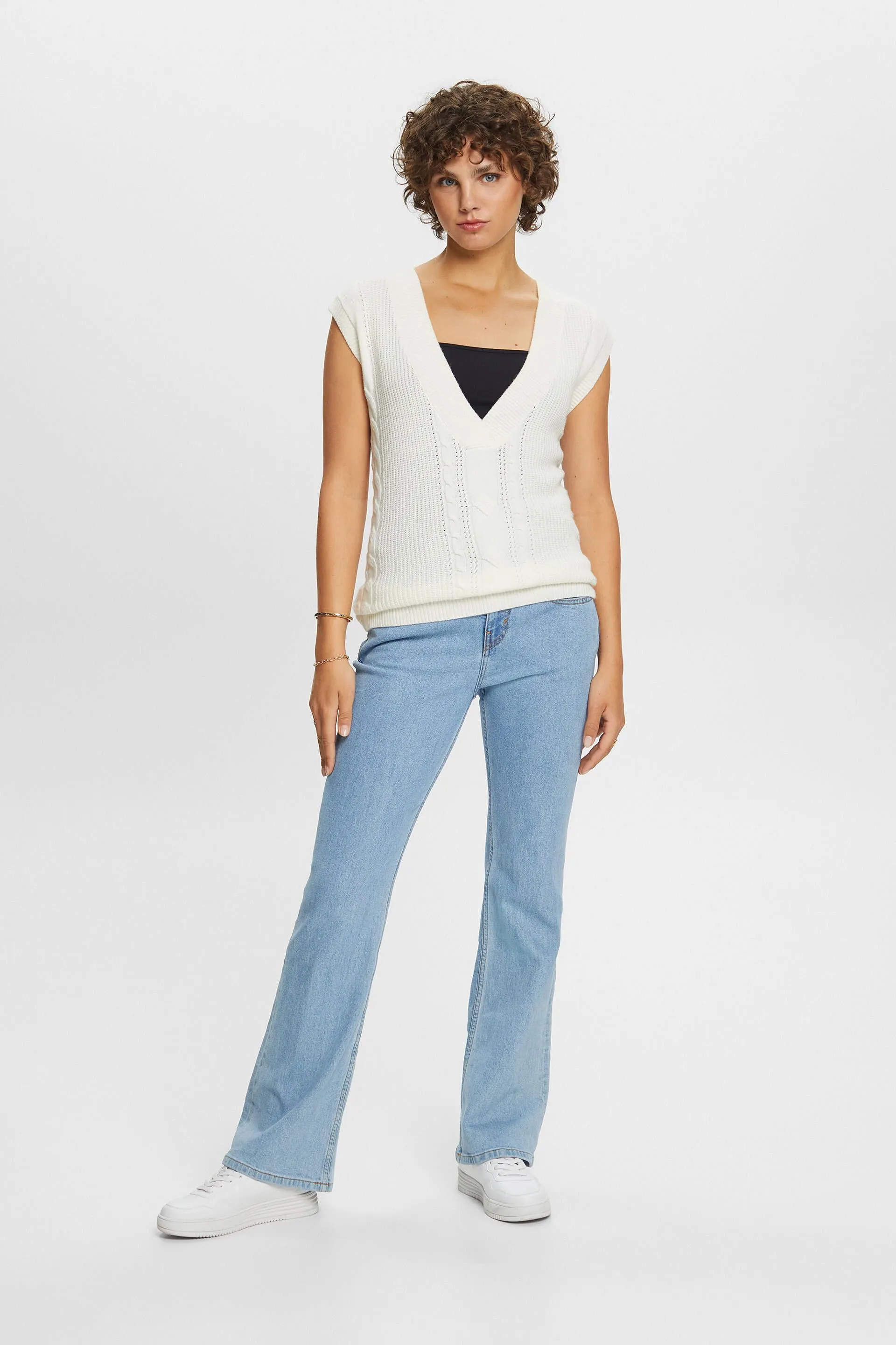Gilet in maglia intrecciata, misto lana
