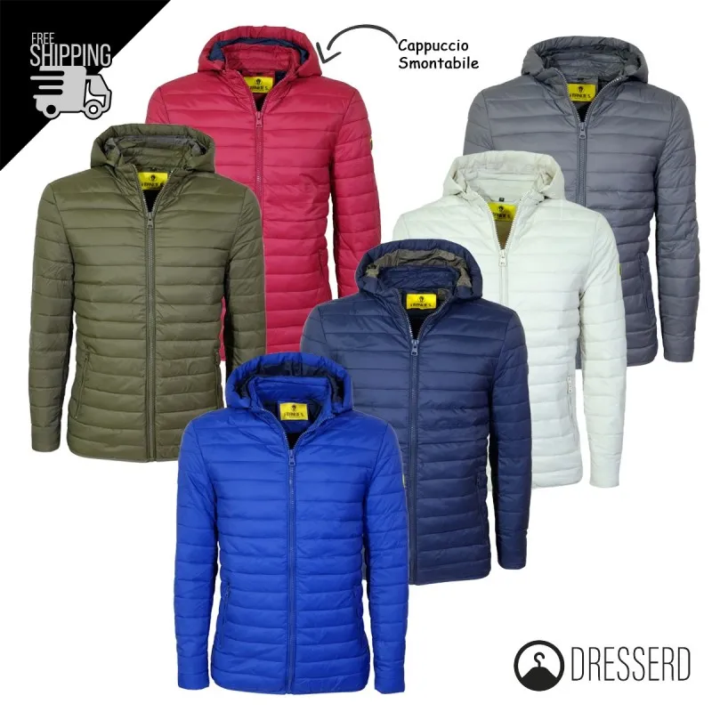 Giubbotto Uomo Piumino Cappuccio Smontabile Dresserd Slim Fit Giubbotti 100 Grammi Leggeri