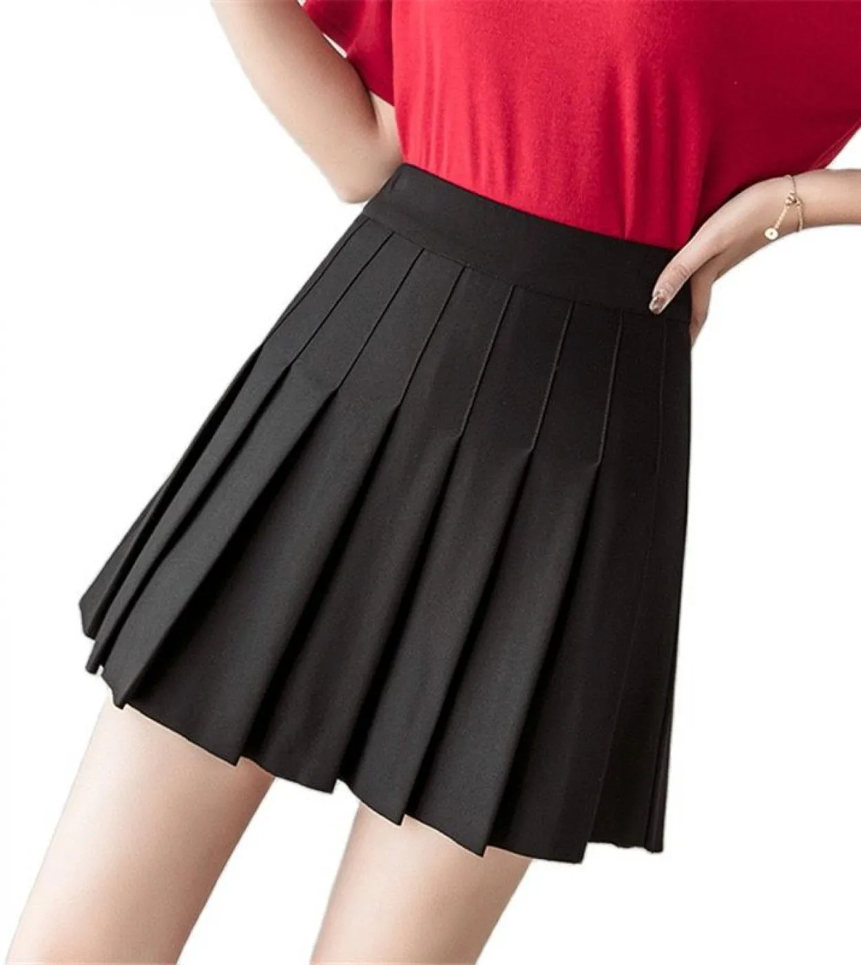 Gonna a pieghe da donna Gonna uniforme scolastica dolce ragazza carina Gonna da ballo a vita alta bianca nera Moda mini pieghett