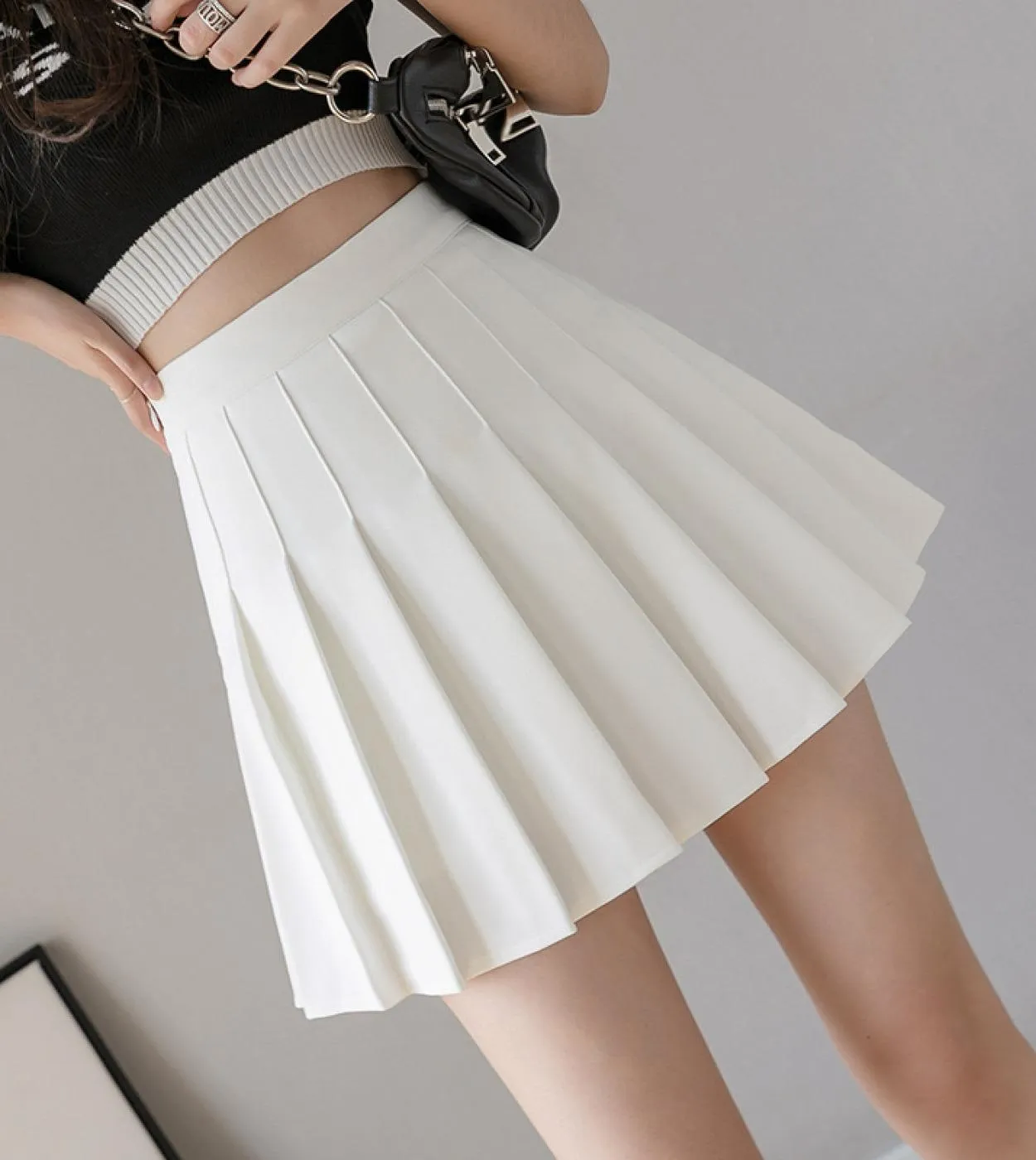 Gonna a pieghe da donna Gonna uniforme scolastica dolce ragazza carina Gonna da ballo a vita alta bianca nera Moda mini pieghett