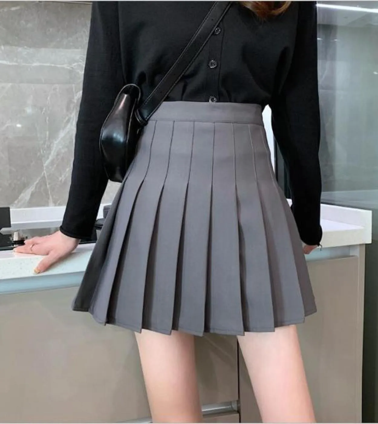 Gonna a pieghe da donna Gonna uniforme scolastica dolce ragazza carina Gonna da ballo a vita alta bianca nera Moda mini pieghett