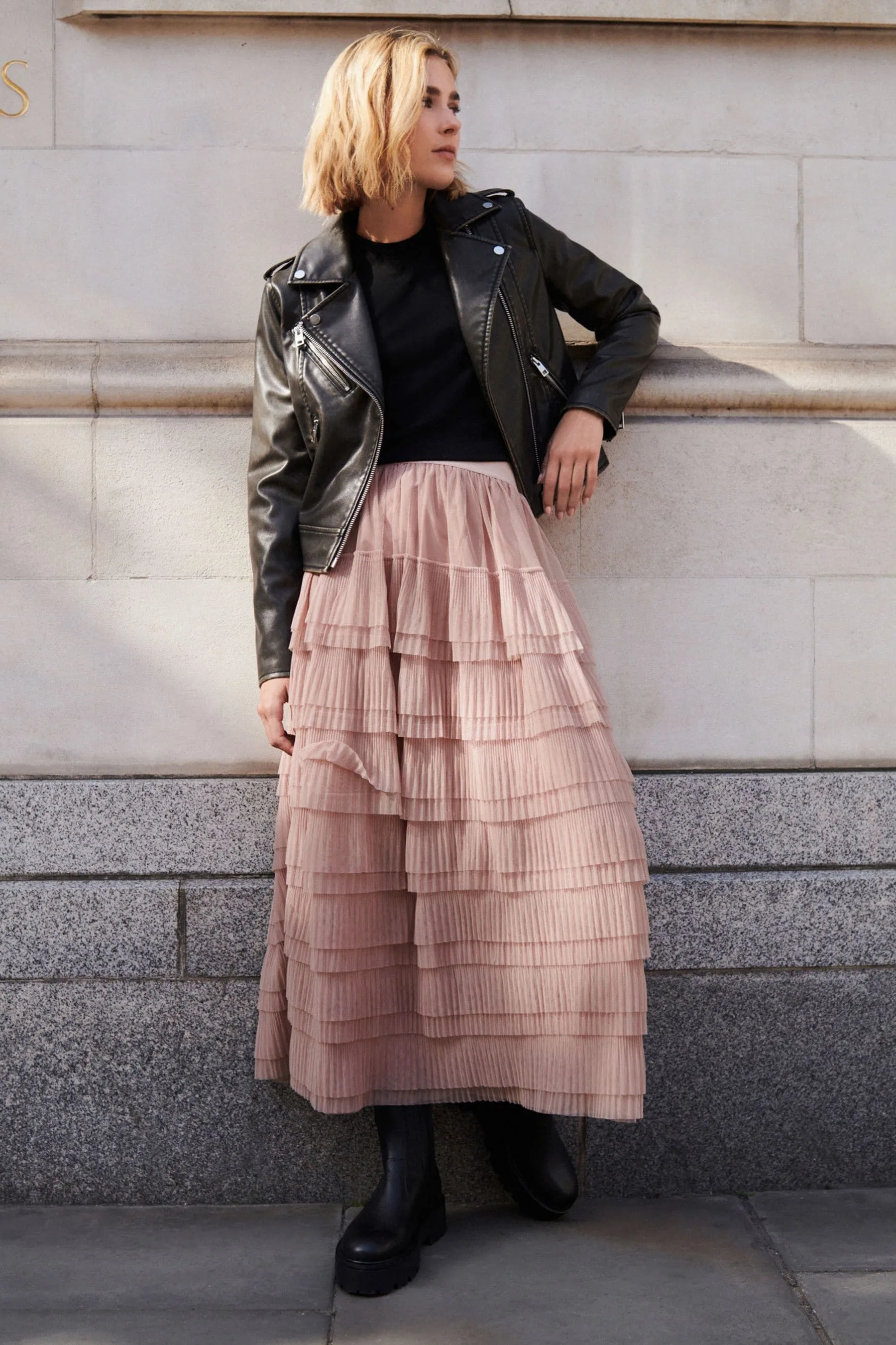 Gonna midi in tulle a rete