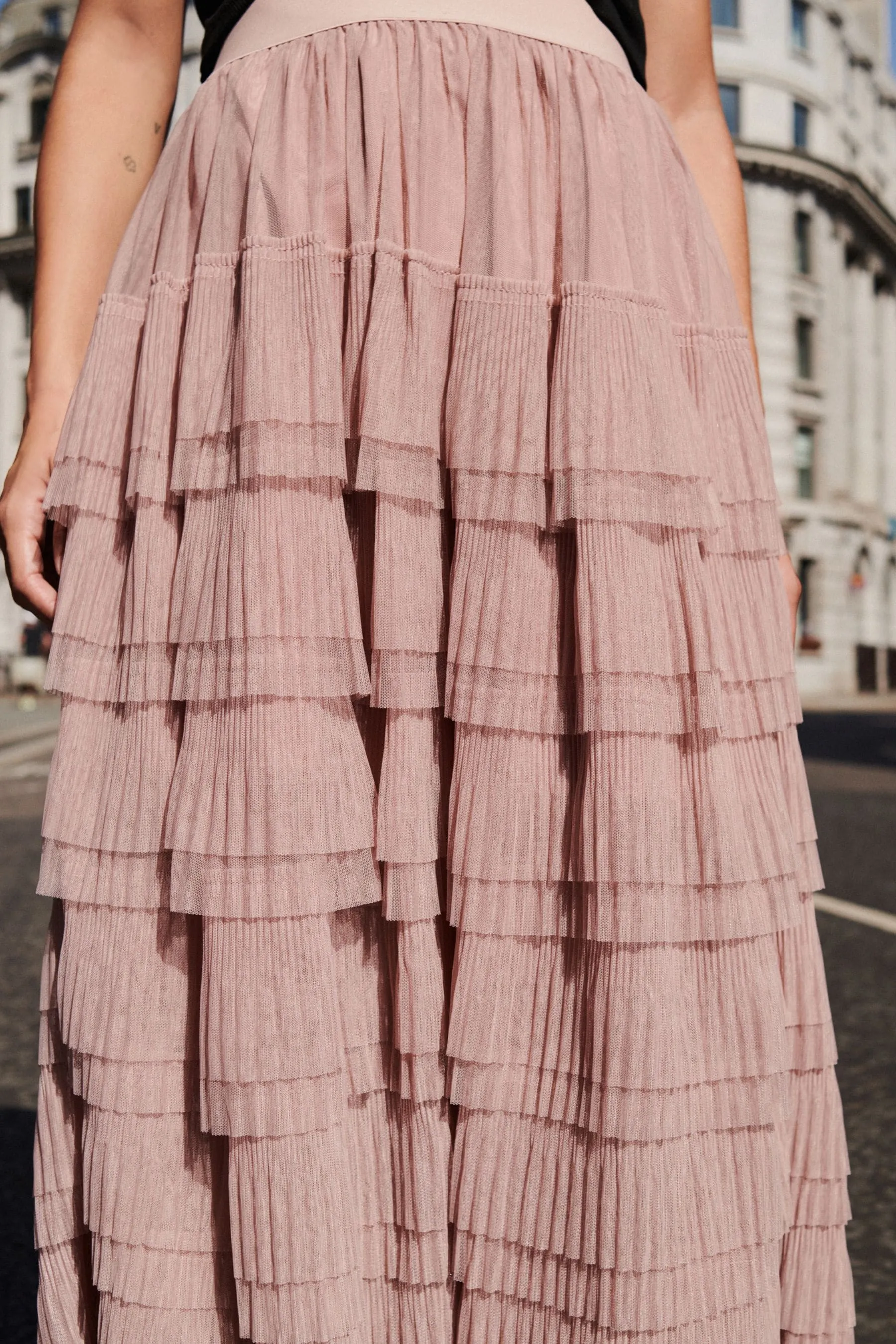 Gonna midi in tulle a rete