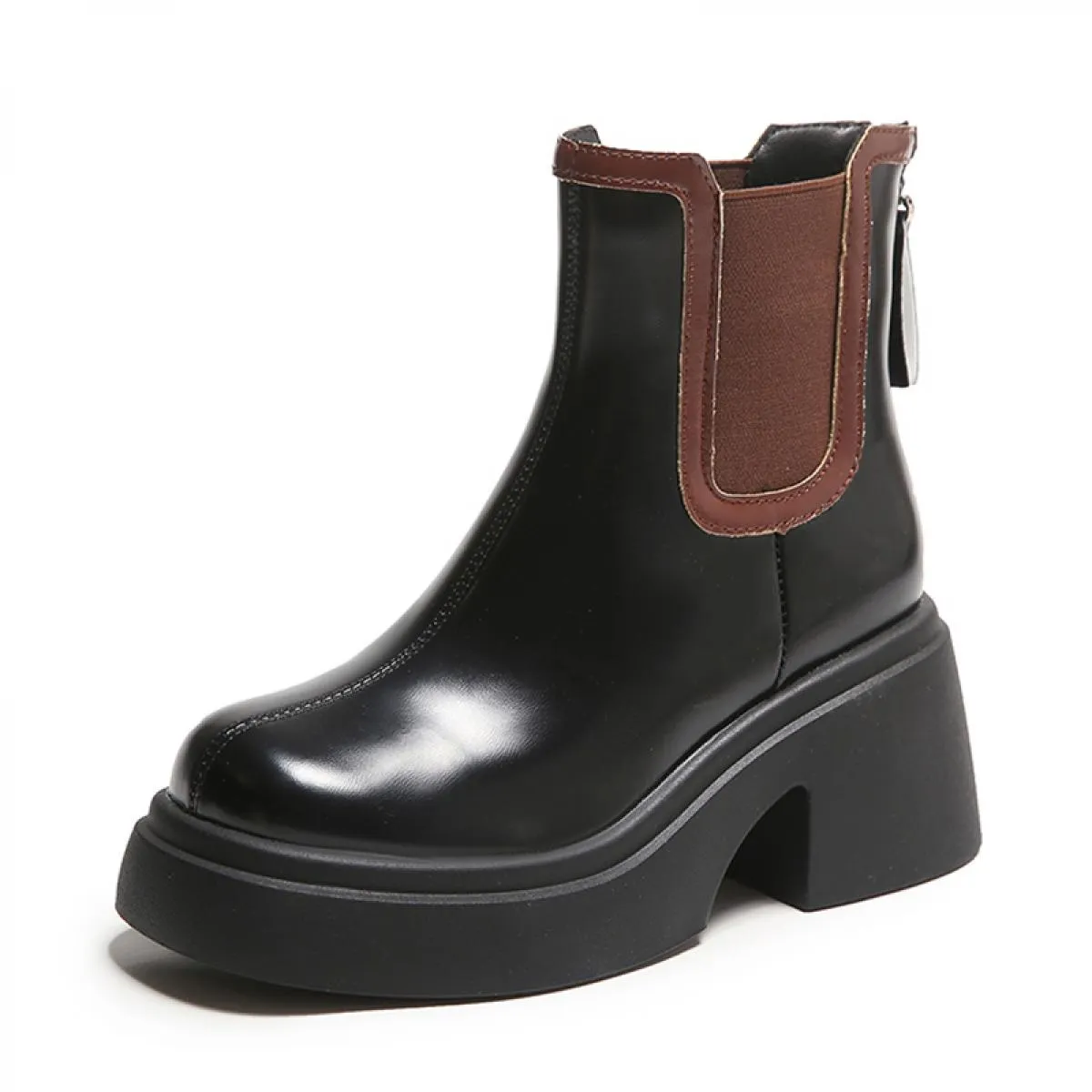 Inverno Nuova Tendenza Tacchi Medi Scarpe Chunky Stivali Da Moto 2023 Delle Donne Della Piattaforma Stivali Chelsea Cerniera Gla