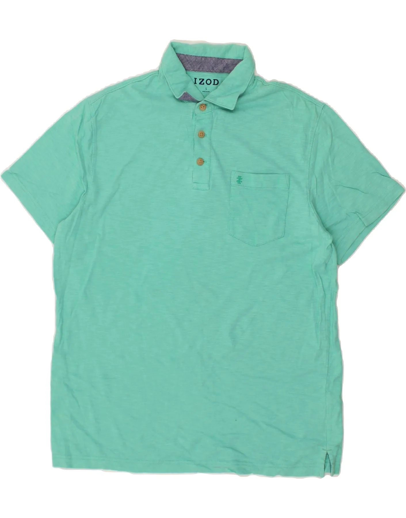 IZOD Mens Polo Shirt Large Turquoise Cotton